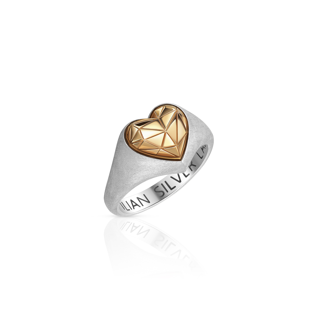 Maximilian Silver Label Кольцо-сердце из серебра Червовый валет позолоченное матовое