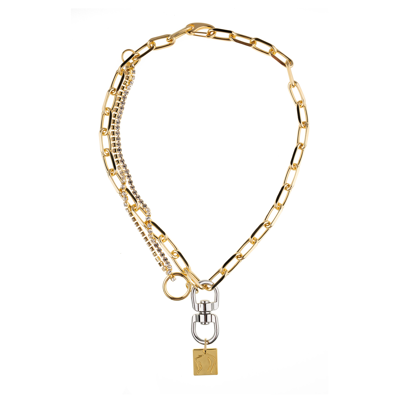 necklace-chain with crystals and carabiner