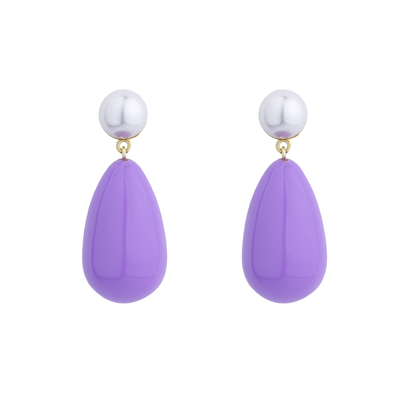 Gold-plated silver earrings with lilac enamel and pearls