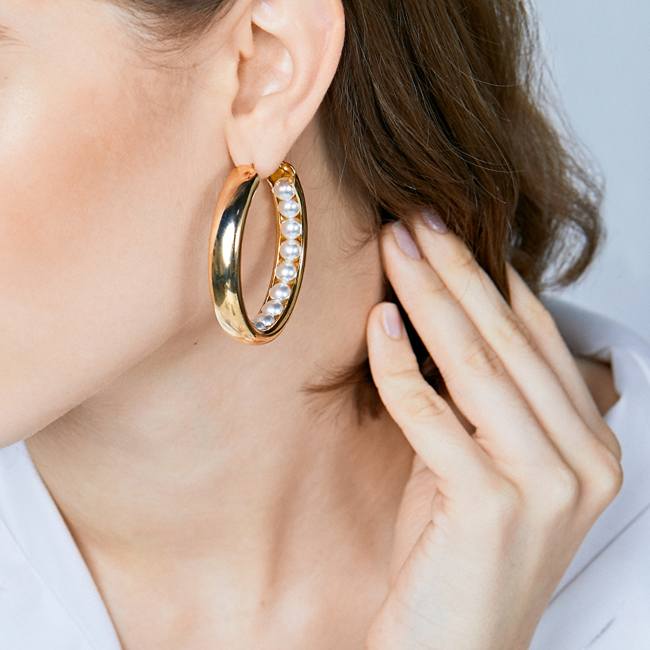 hoop earrings with pearls inside