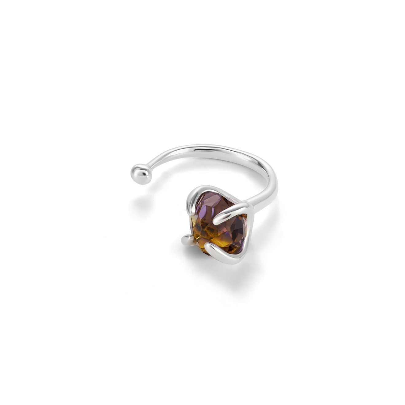 Серебряное открытое кольцо с двухцветным кварцем
