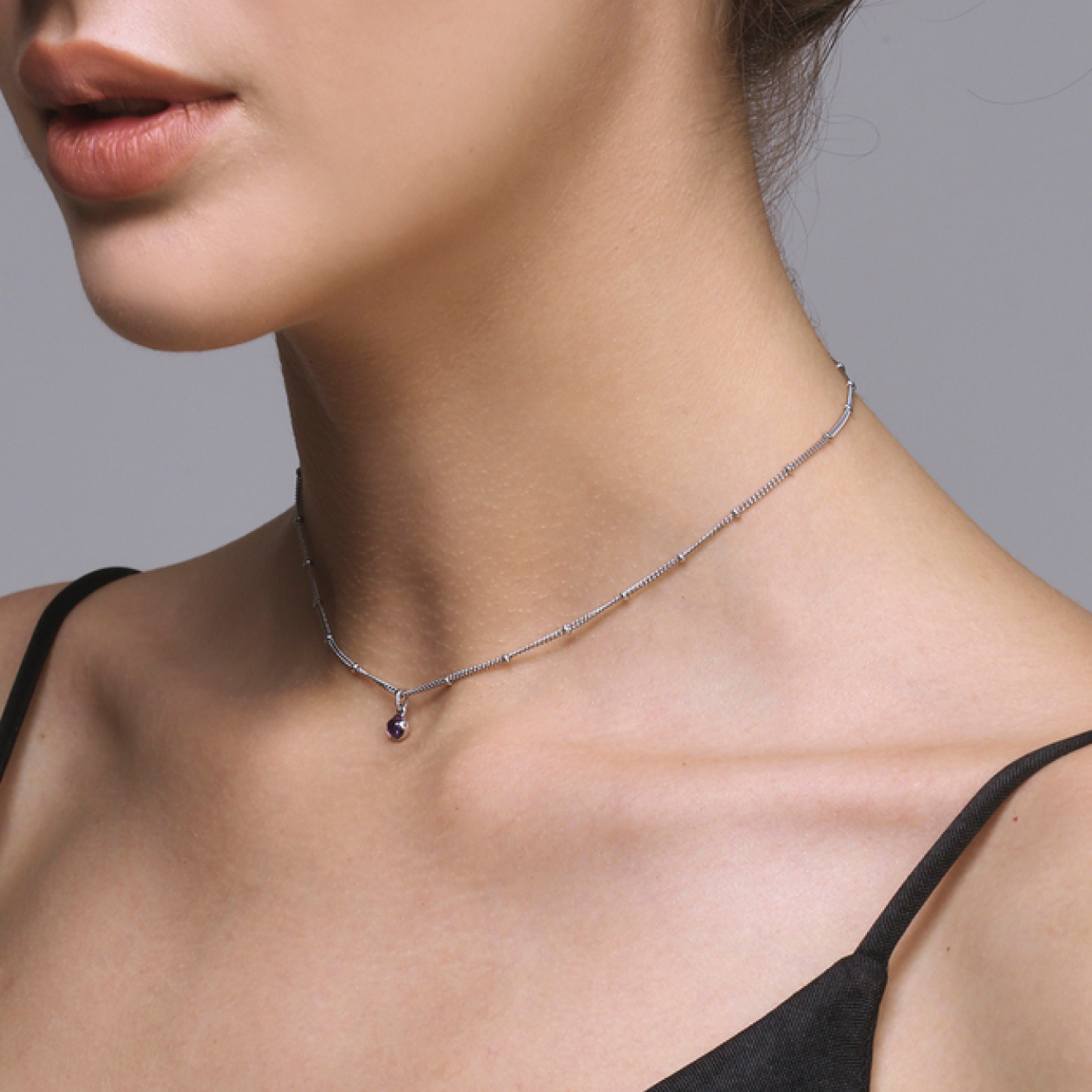 Necklace made of silver "Lotus bud" with amethyst