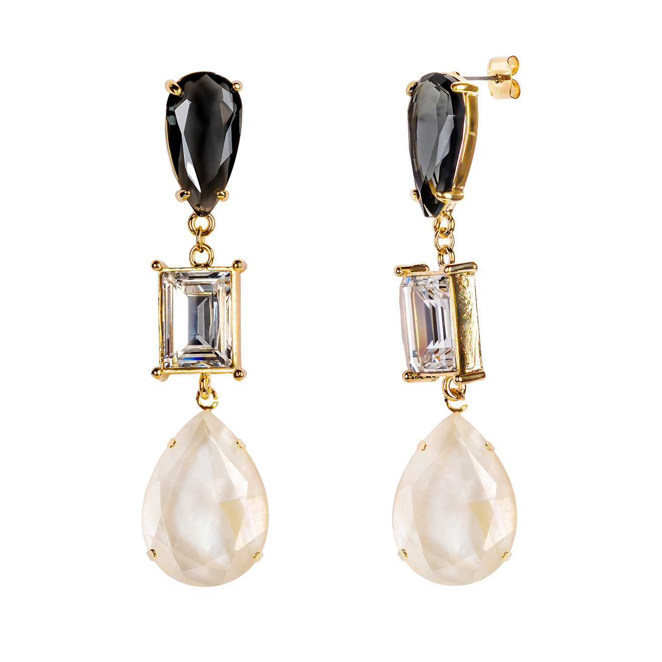 Earrings with drop pendants with crystals