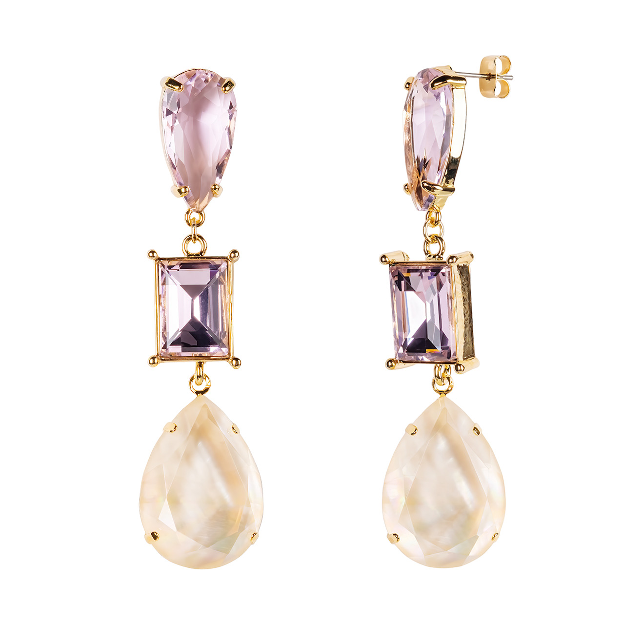 Earrings with drop pendants with crystals