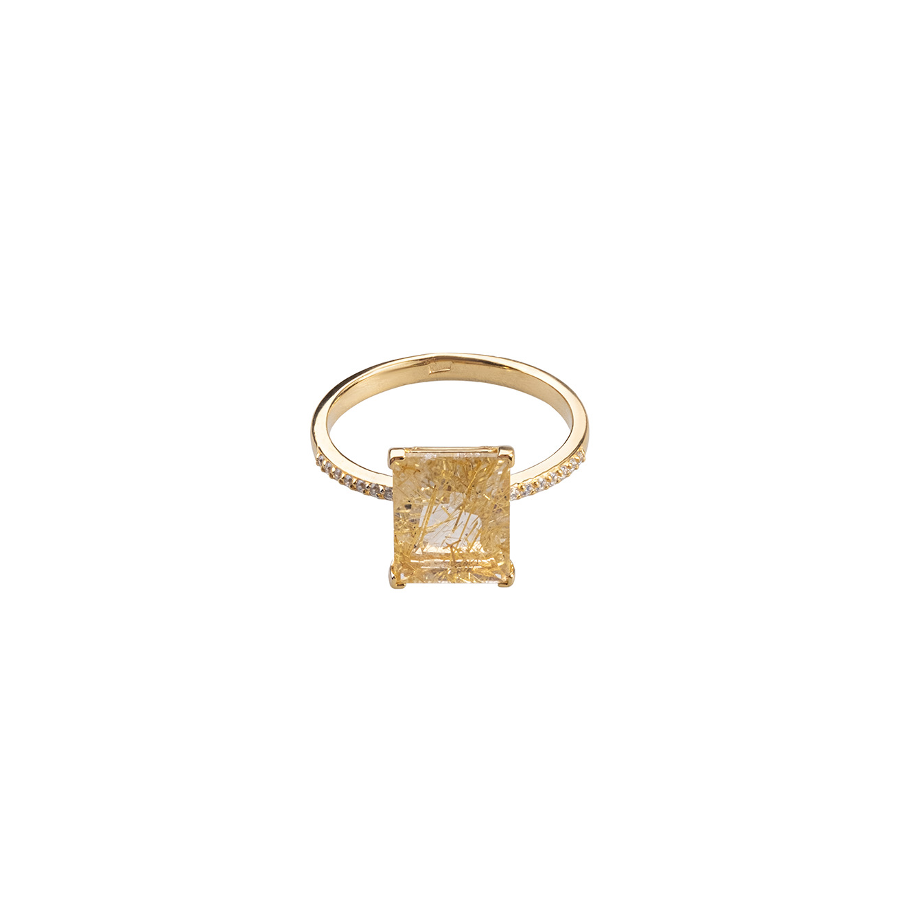 Gold-plated silver ring with rutile quartz cut baguette