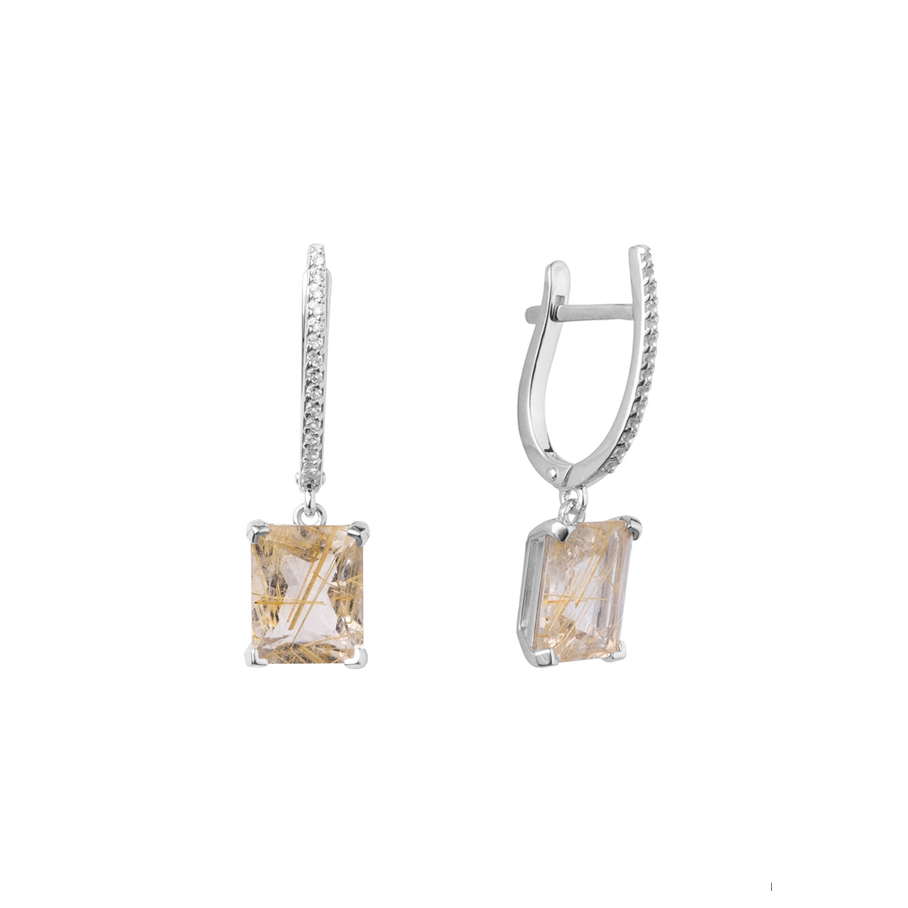 Earrings made of silver with rutile quartz cut baguette