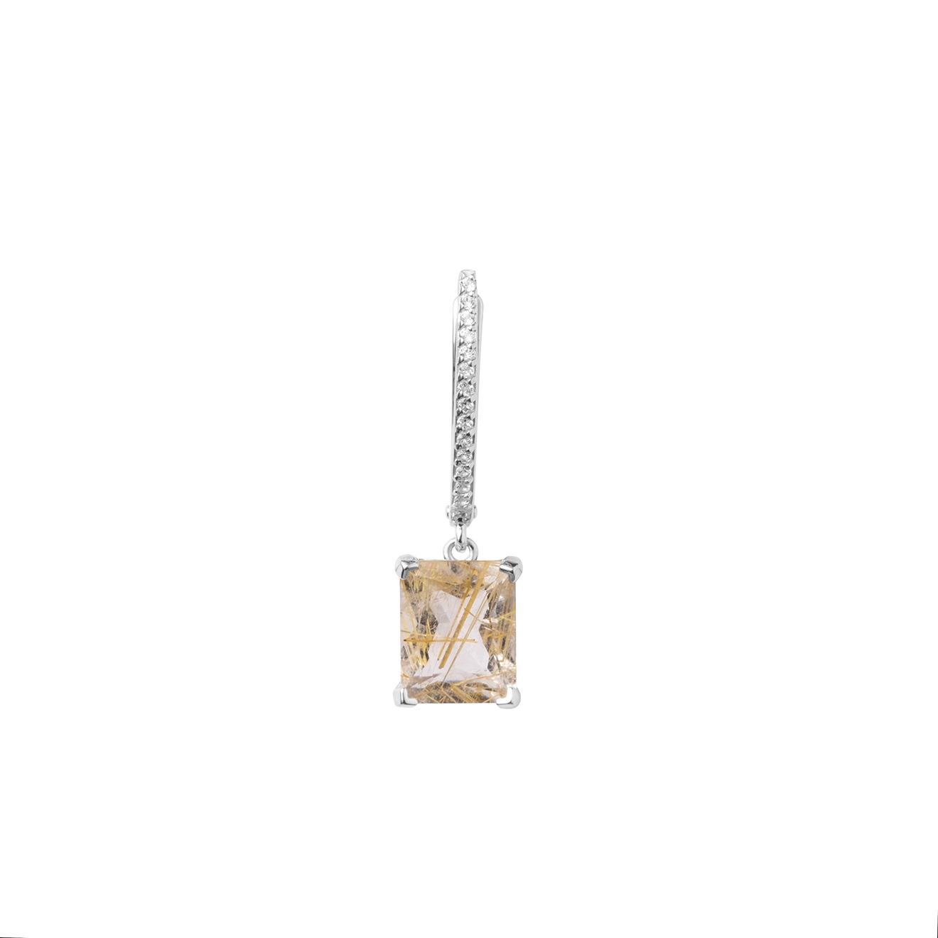Earrings made of silver with rutile quartz cut baguette