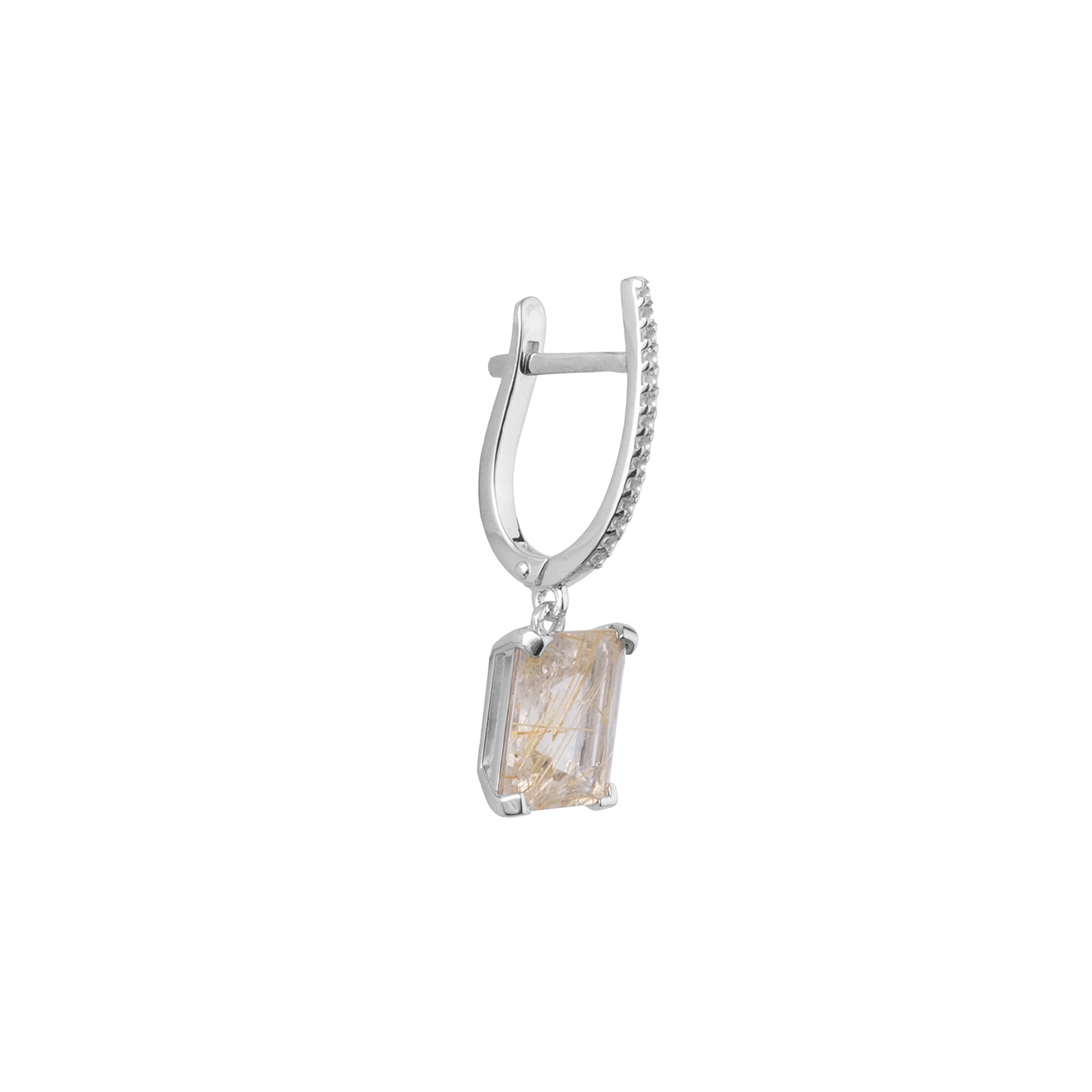 Earrings made of silver with rutile quartz cut baguette