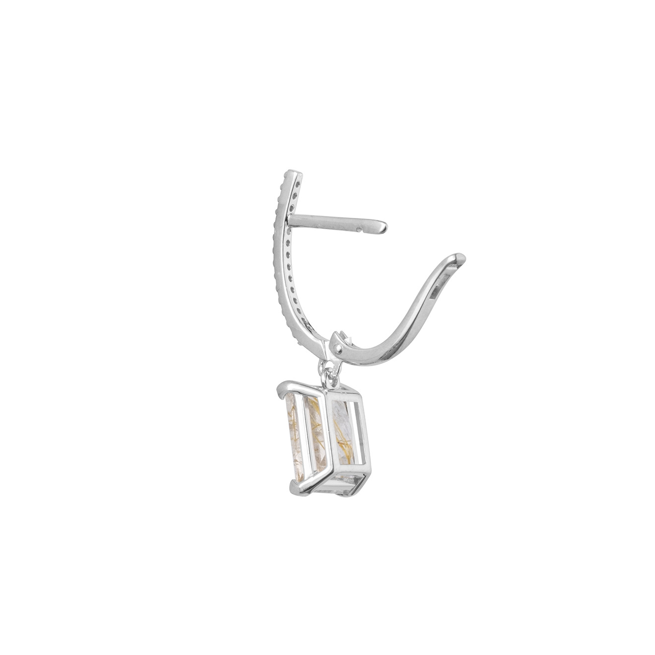 Earrings made of silver with rutile quartz cut baguette