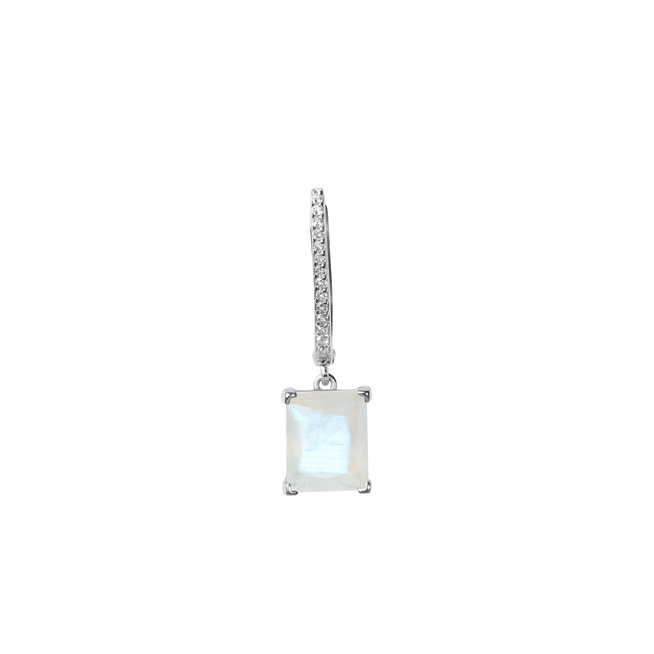 Серьги из серебра с лунным камнем огранки багет