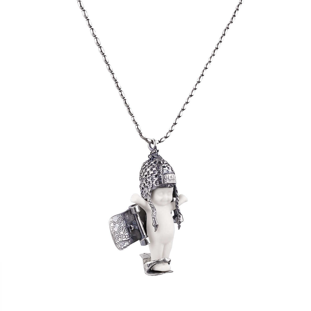 Happy Baby, Skateboard White Porcelain Pups Silver Chain