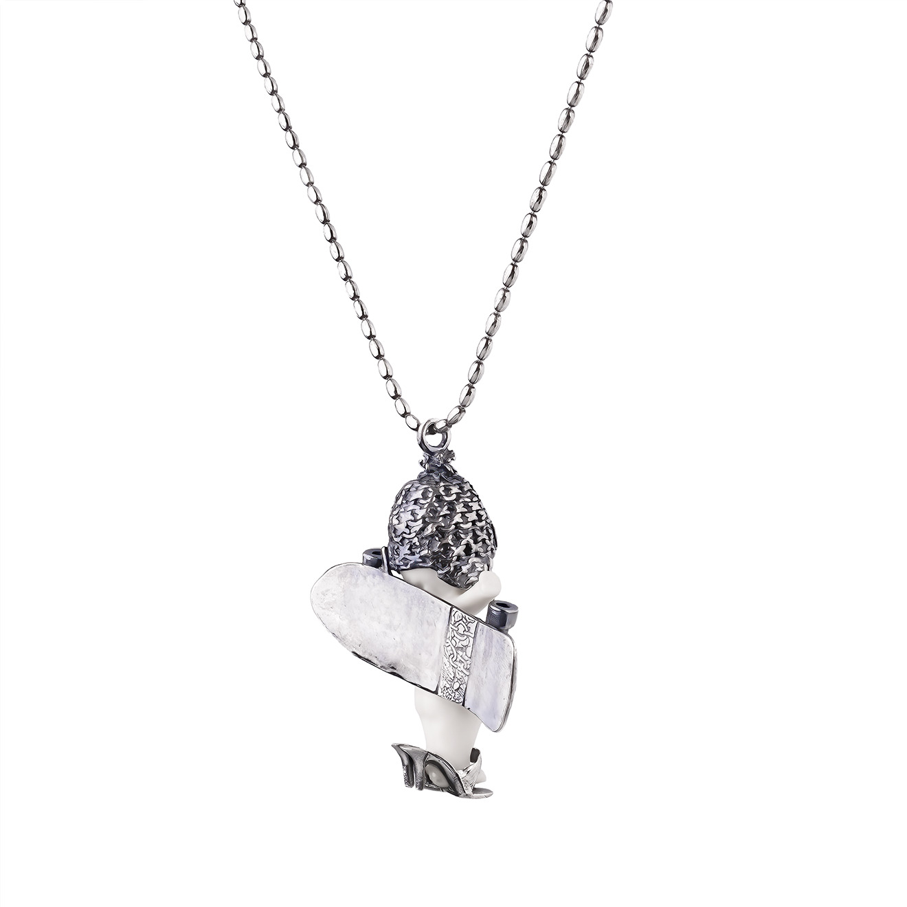 Happy Baby, Skateboard White Porcelain Pups Silver Chain