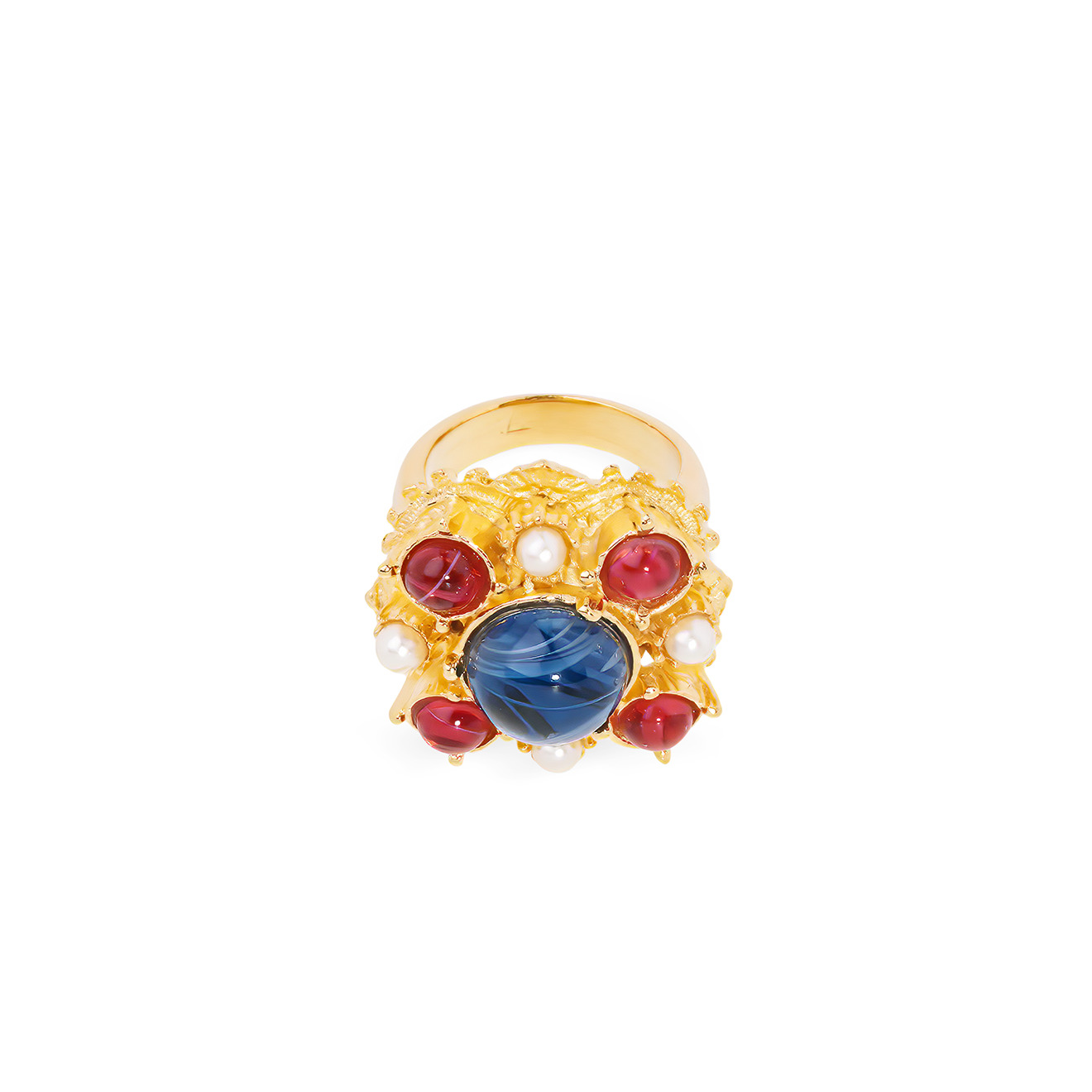 Gilded Wilhelmina ring with inserts of Czech glass and pearls