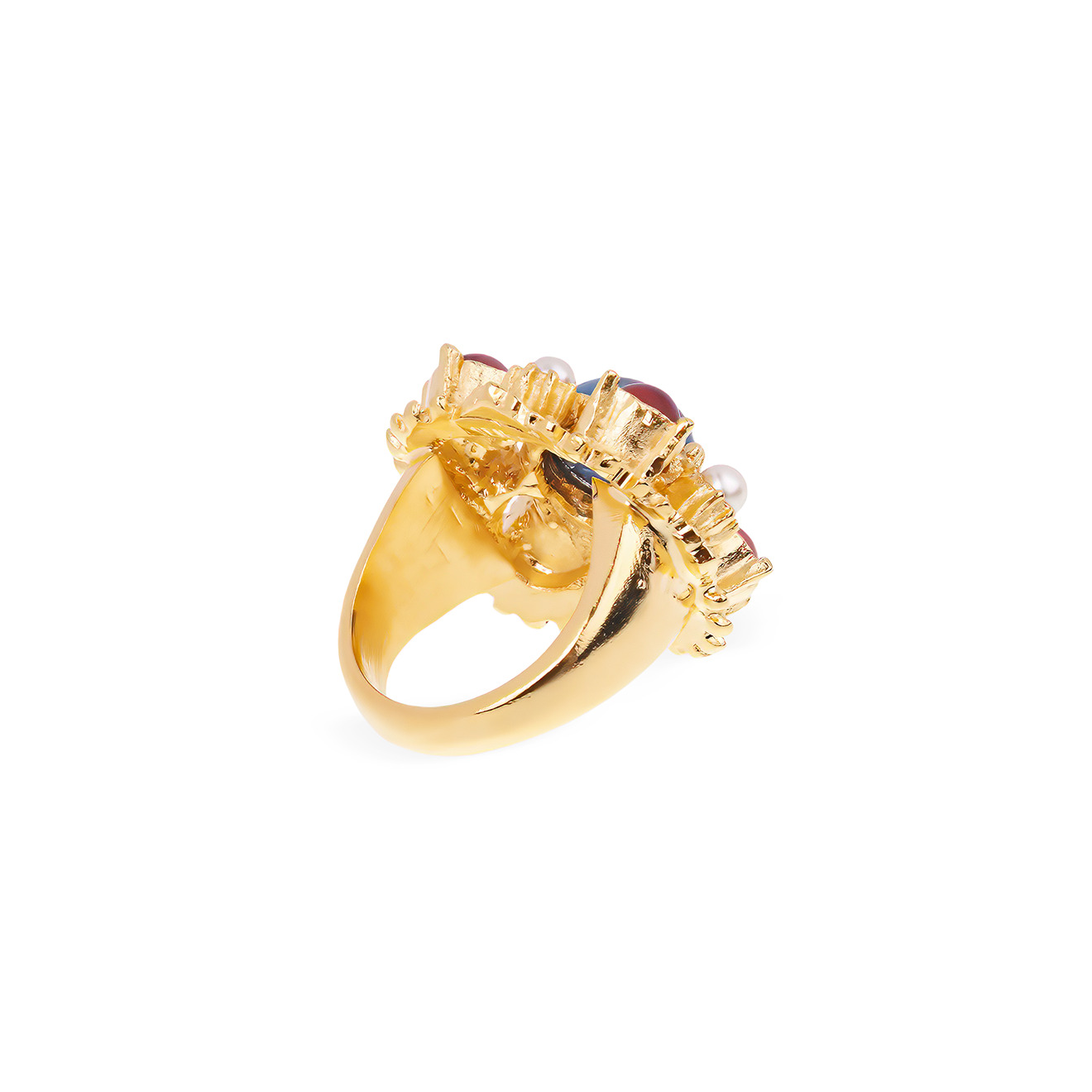 Gilded Wilhelmina ring with inserts of Czech glass and pearls