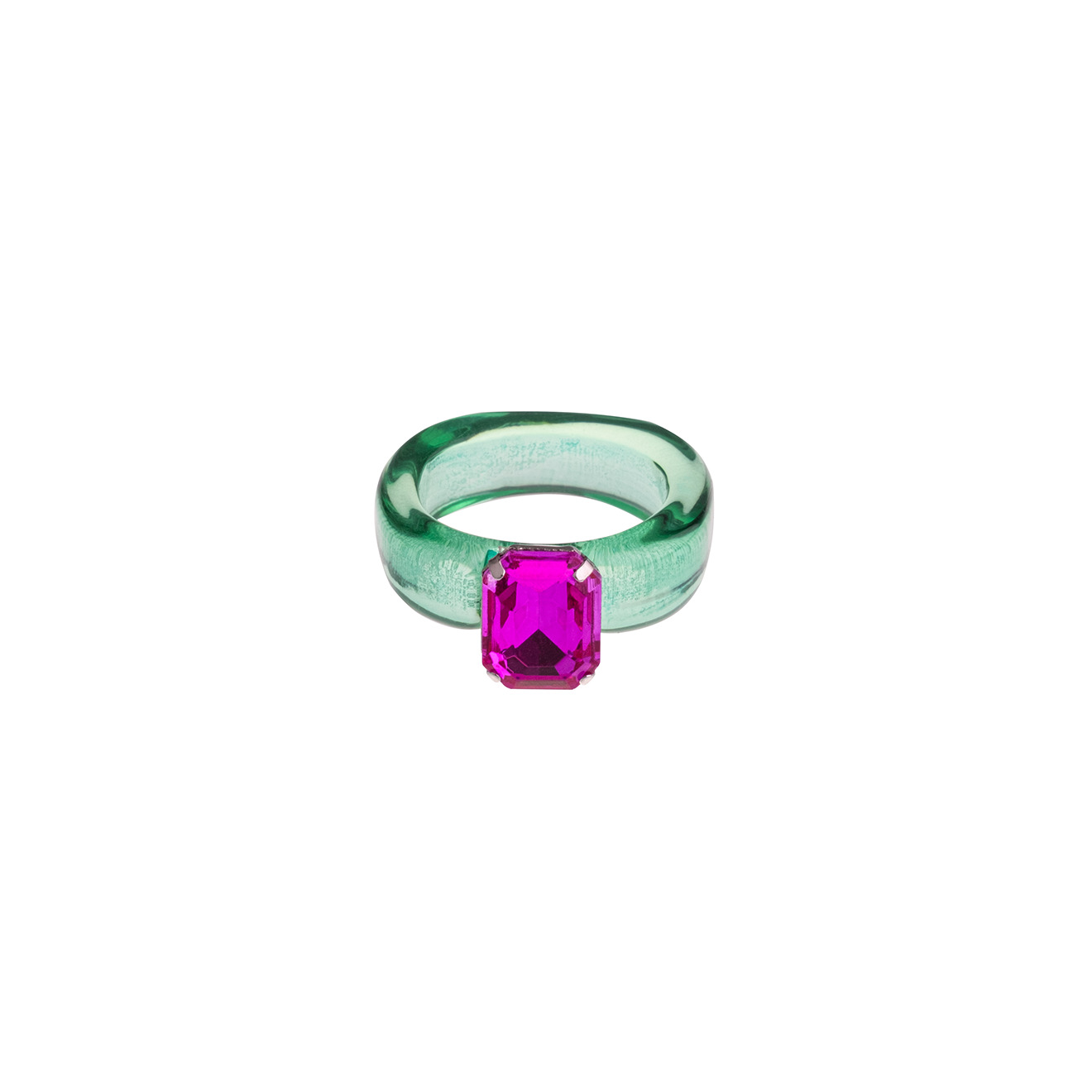 Green plastic ring with pink stone