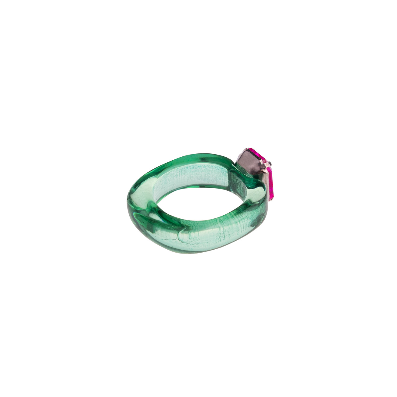 Green plastic ring with pink stone