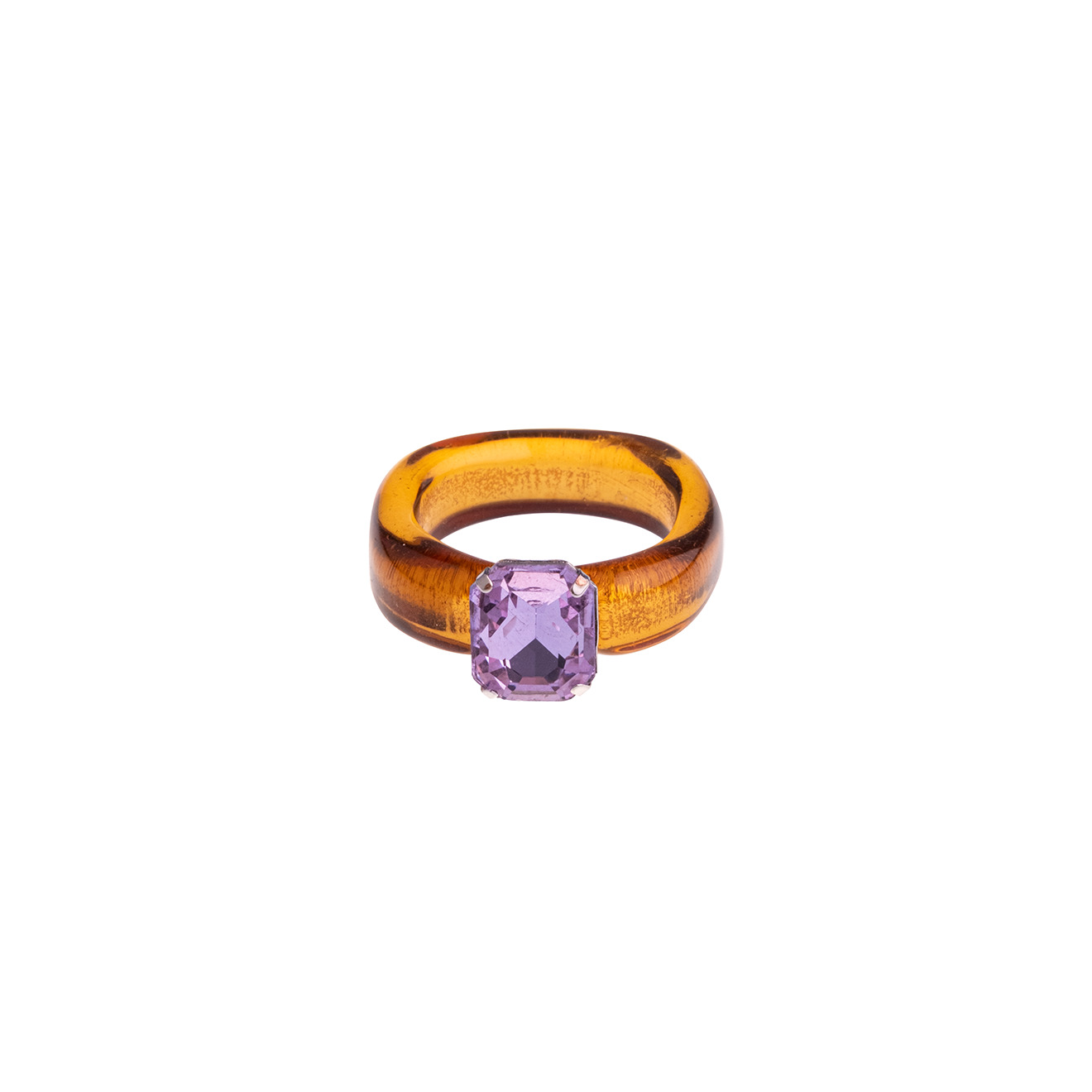 Orange plastic ring with purple stone