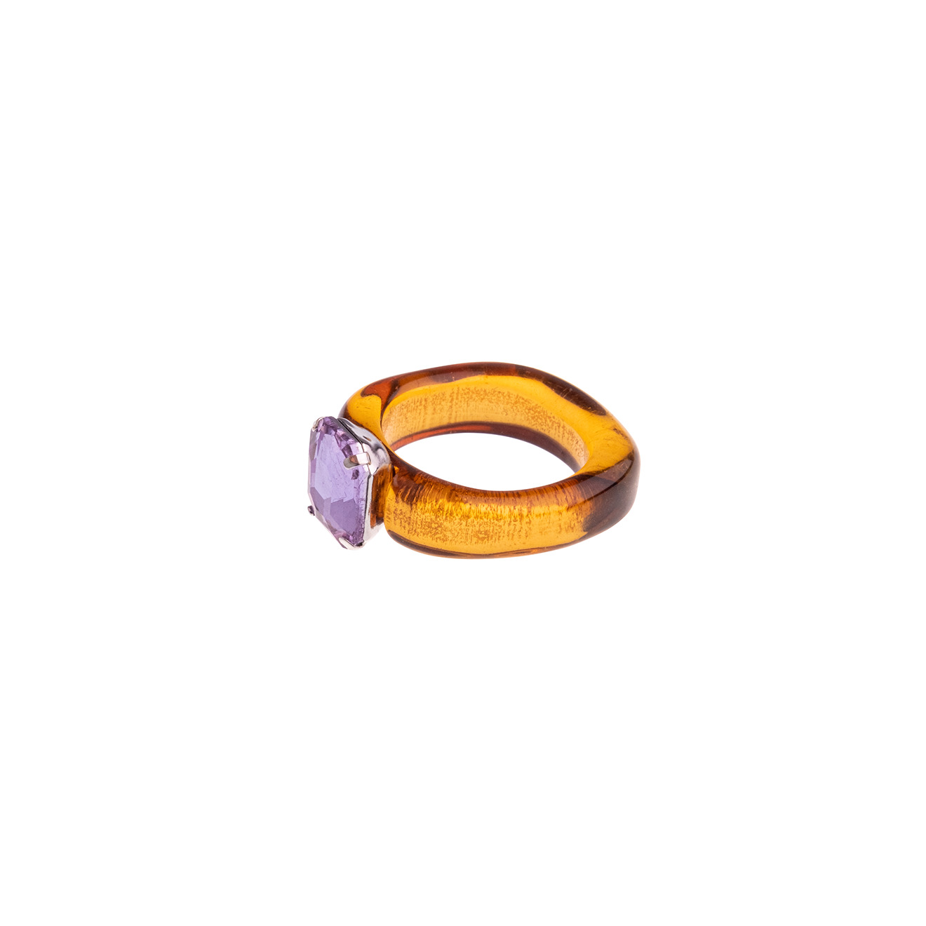 Orange plastic ring with purple stone