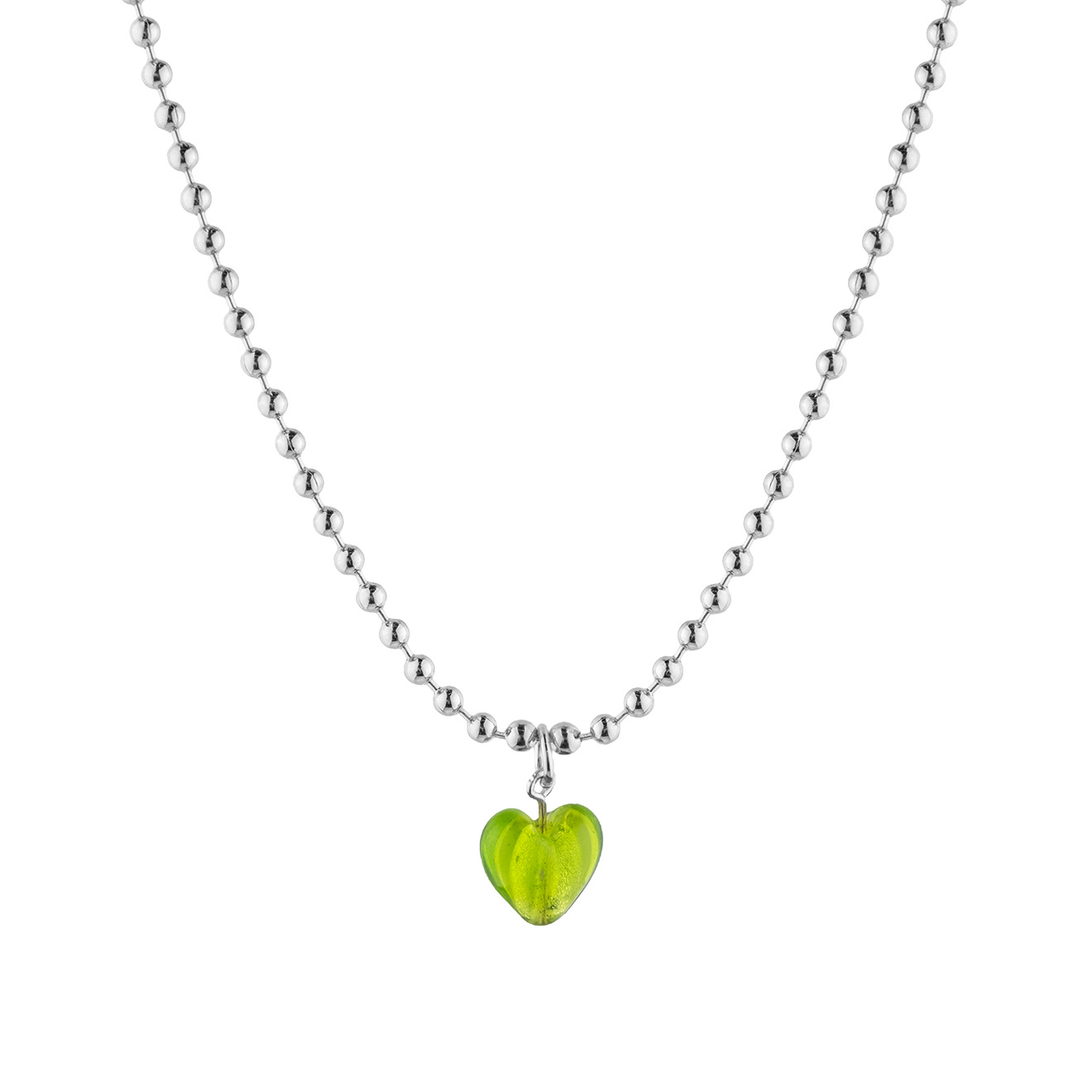 Aqua Серебристая цепь из шариков с зеленым сердечком