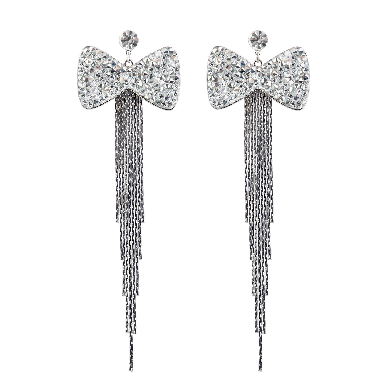 bow earrings with crystals and chains