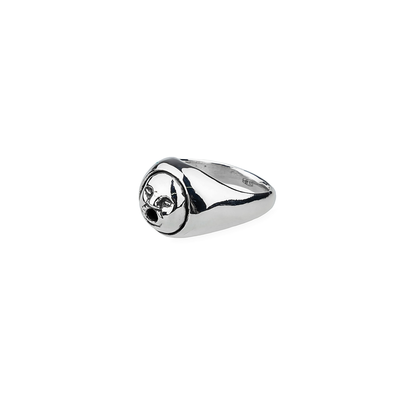 Silver ring with a face