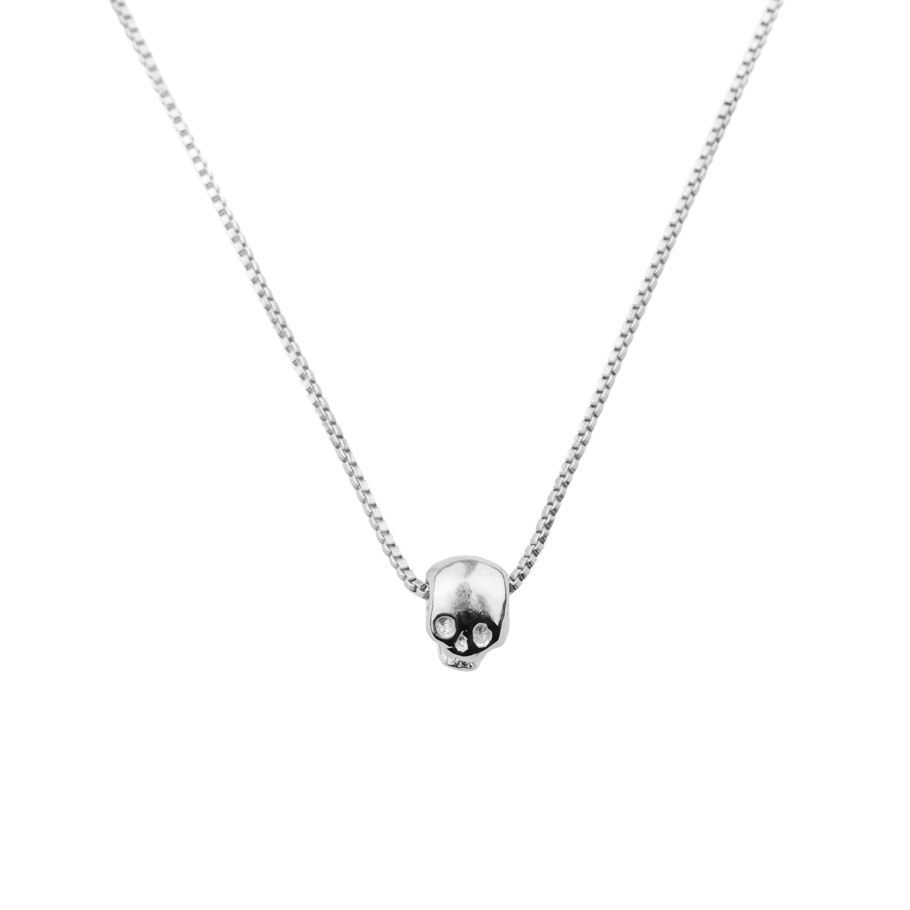 Silver chain with skull and axe pendant