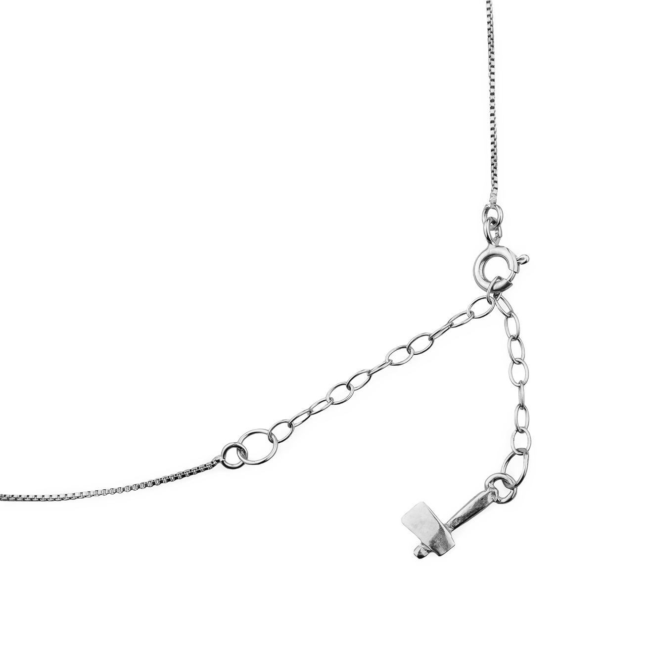 Silver chain with skull and axe pendant