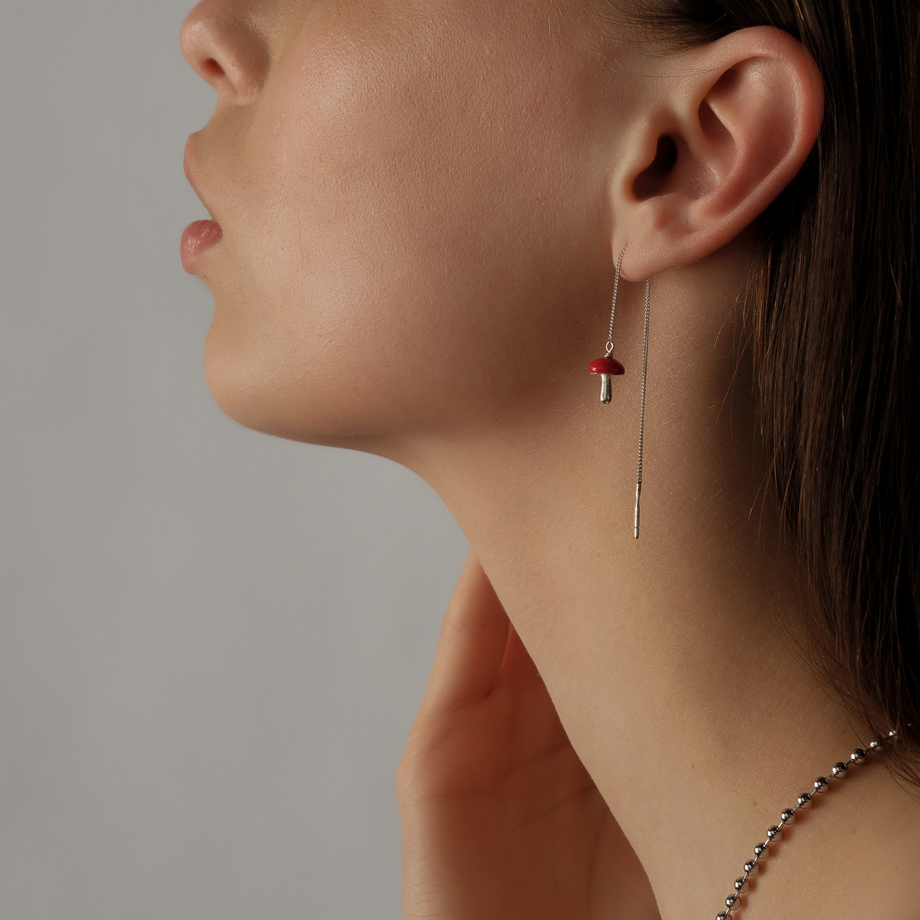 Broach earrings made of silver with mushrooms
