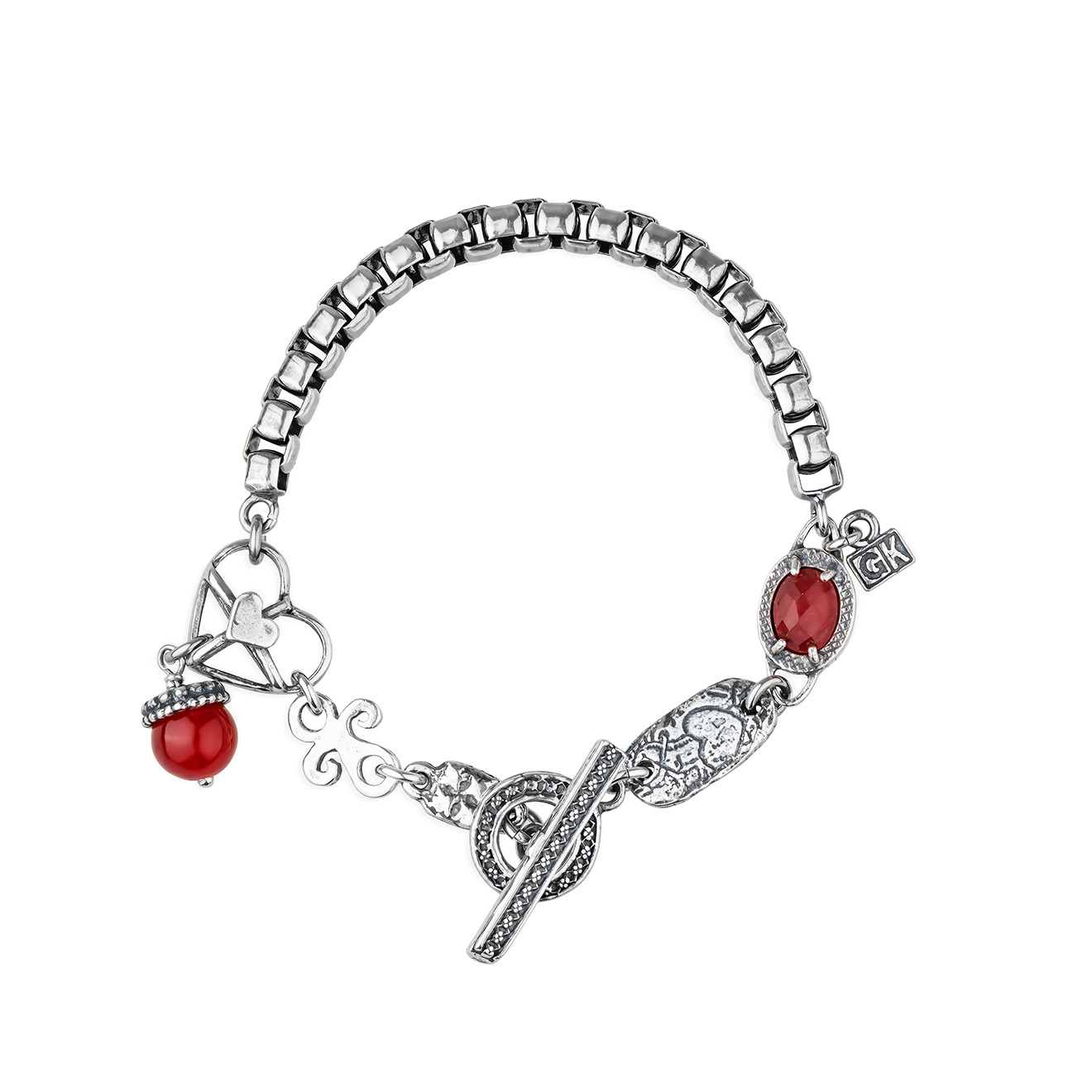 Silver bracelet with agate and jade