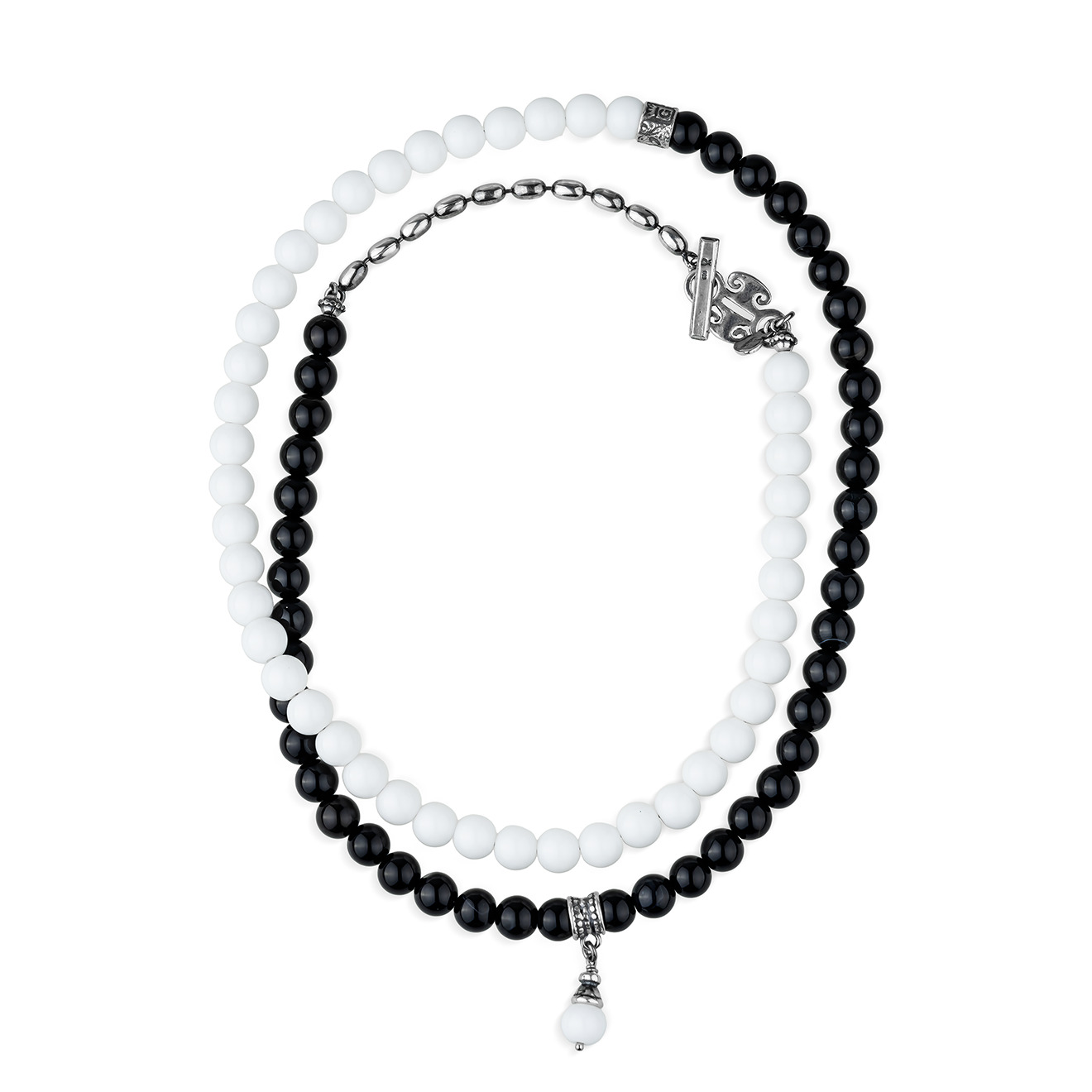 Колье из серебра, фарфора и оникса