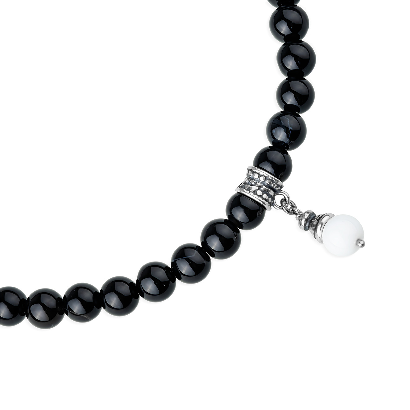 Колье из серебра, фарфора и оникса