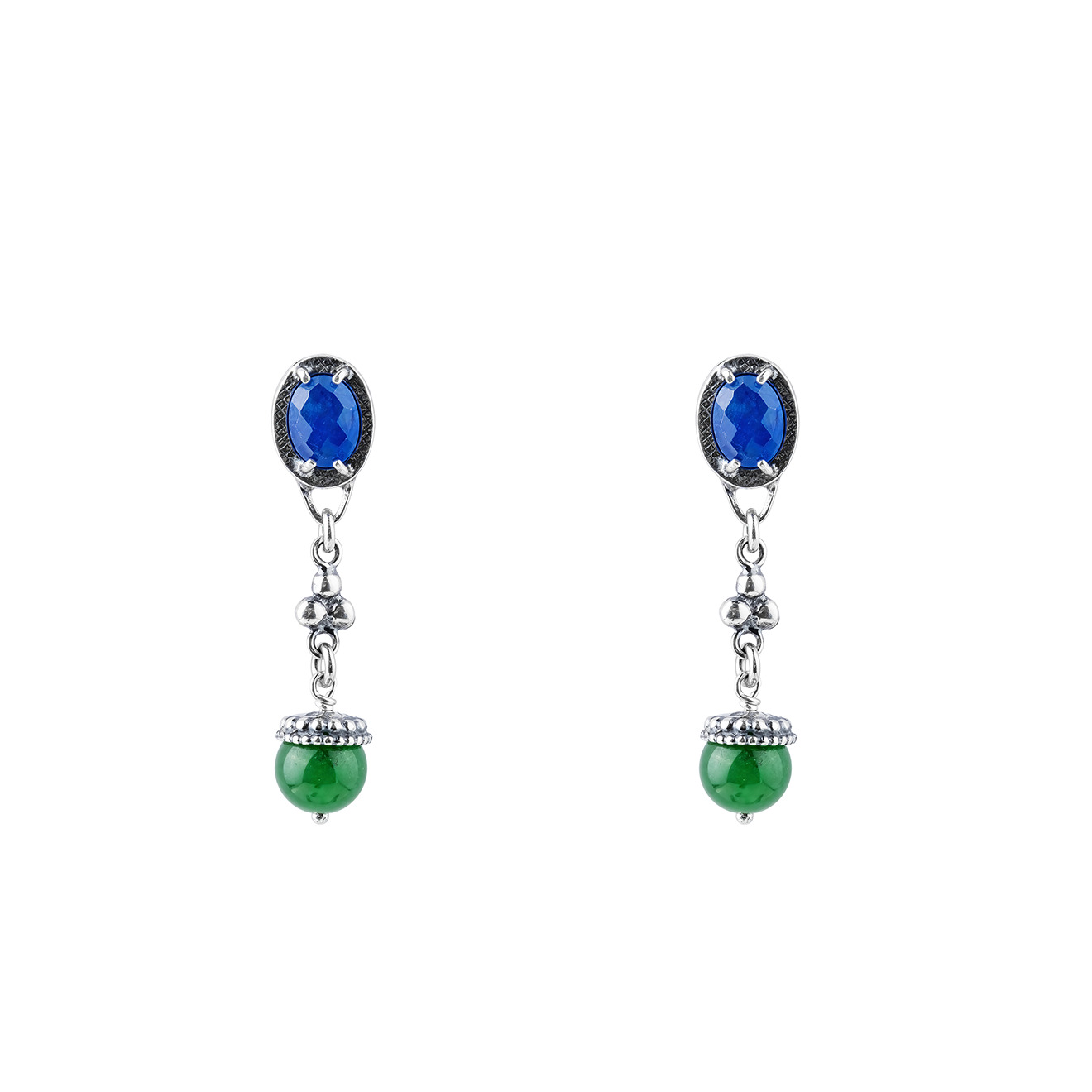 Earrings made of silver with jade and agate