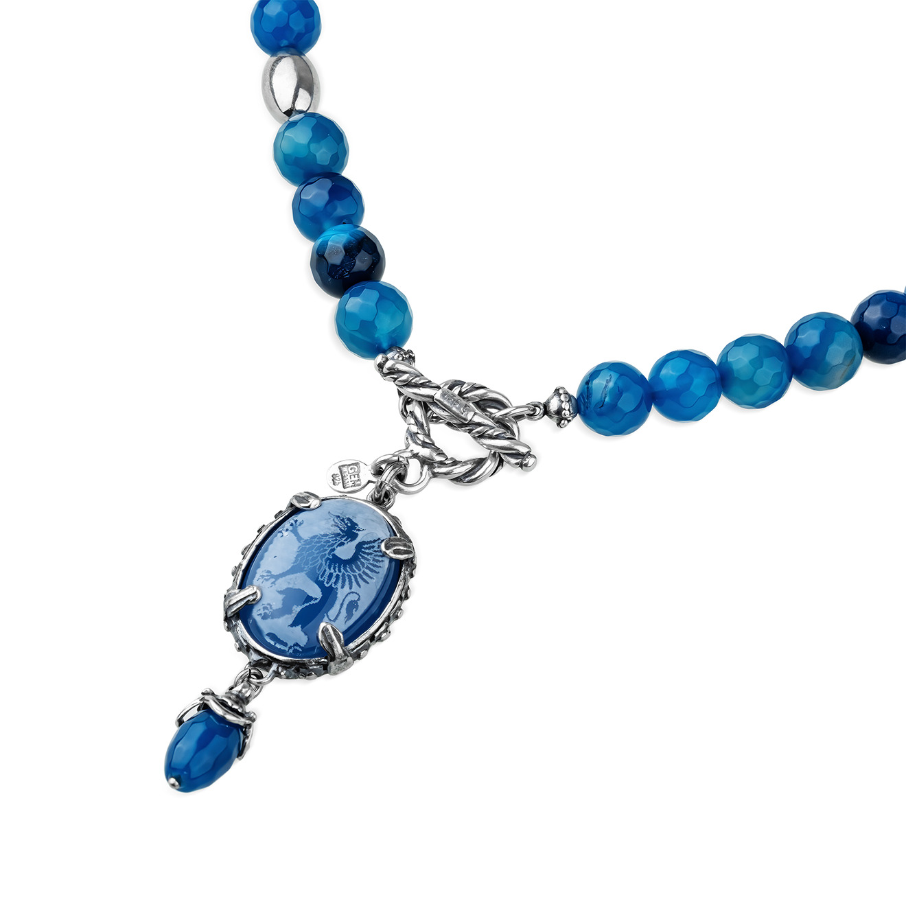 Necklace made of silver with agate and jade