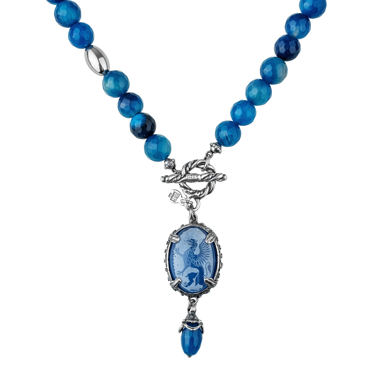 Necklace made of silver with agate and jade