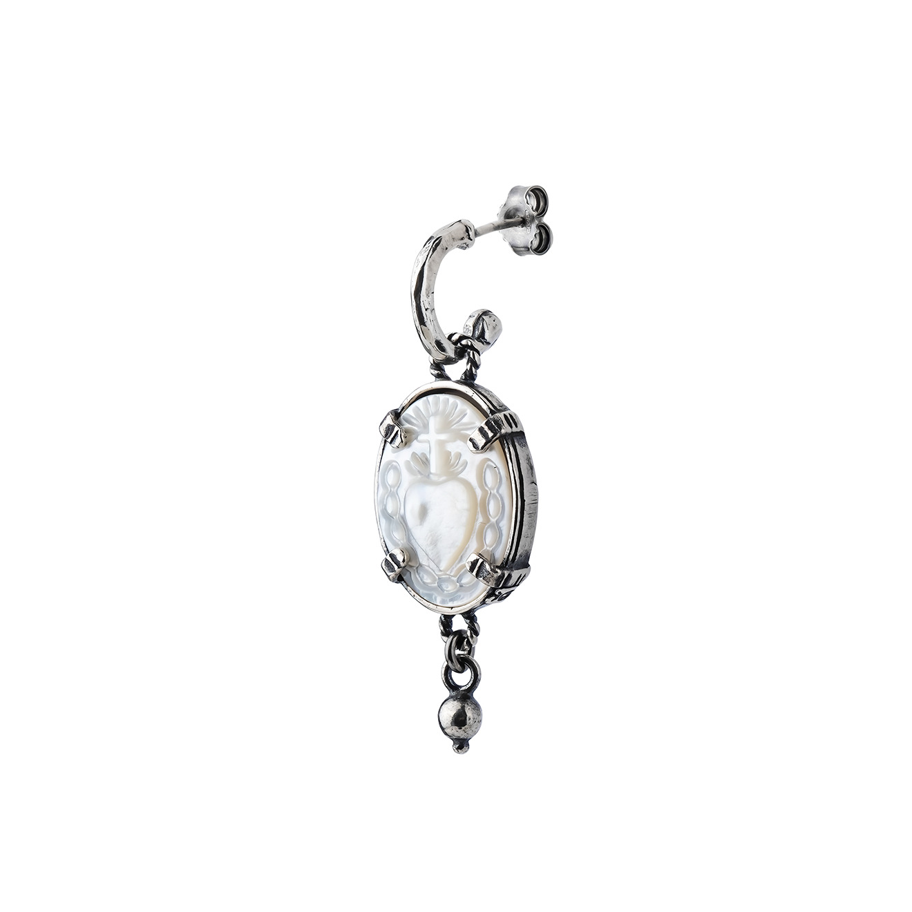 silver earrings with blue glass inserts
