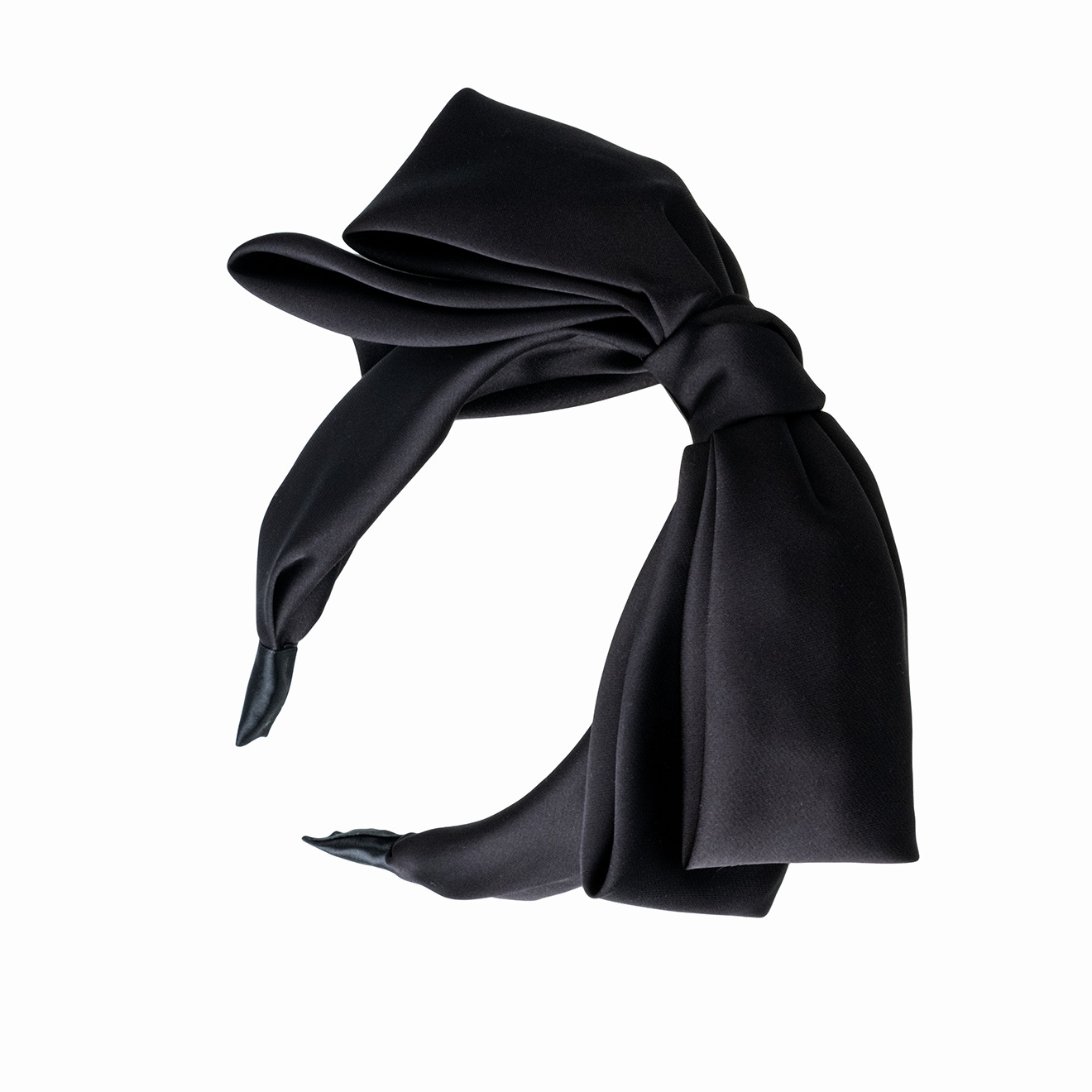 Black silk headband with bow