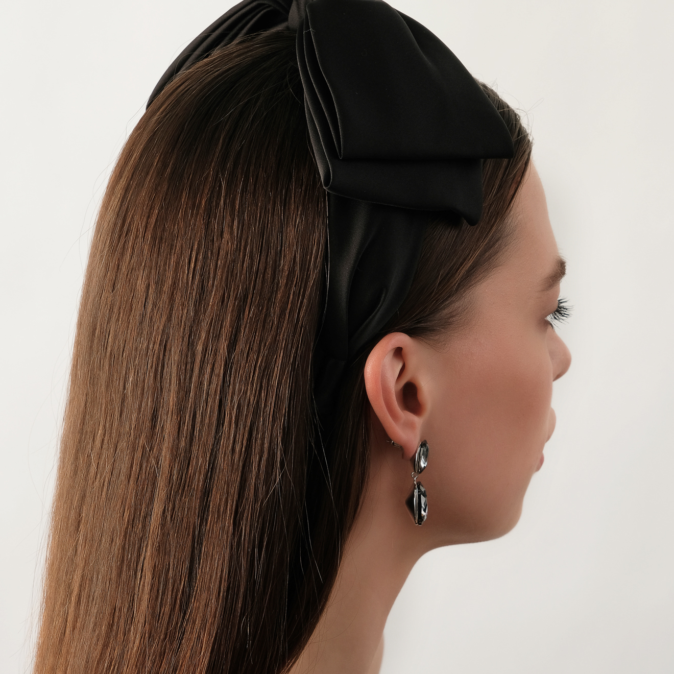 Black silk headband with bow