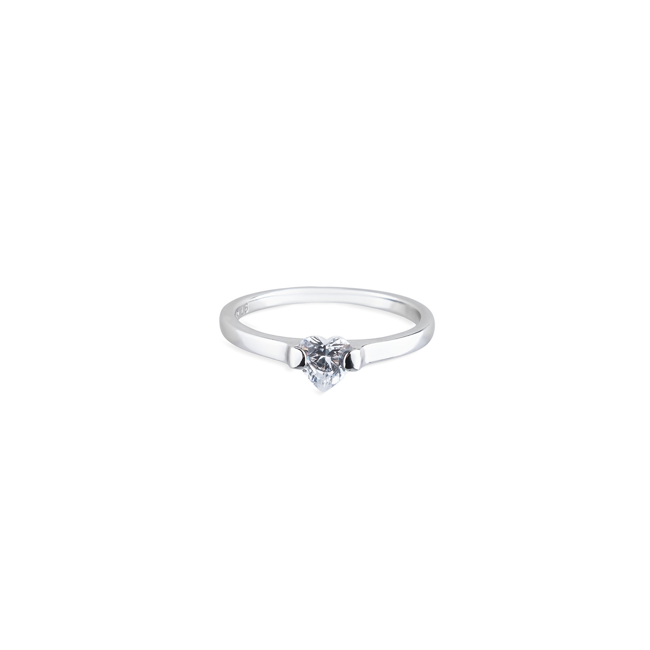 A ring with a crystal in the shape of a heart
