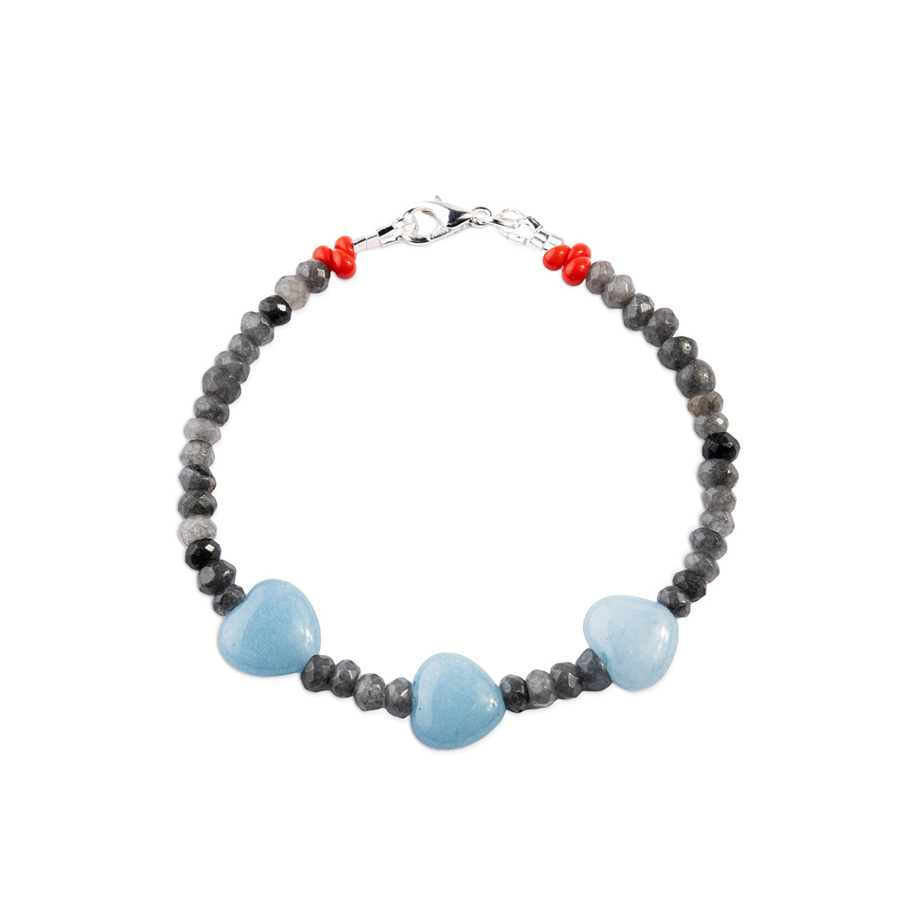 Aventurine bracelet with aquamarine hearts