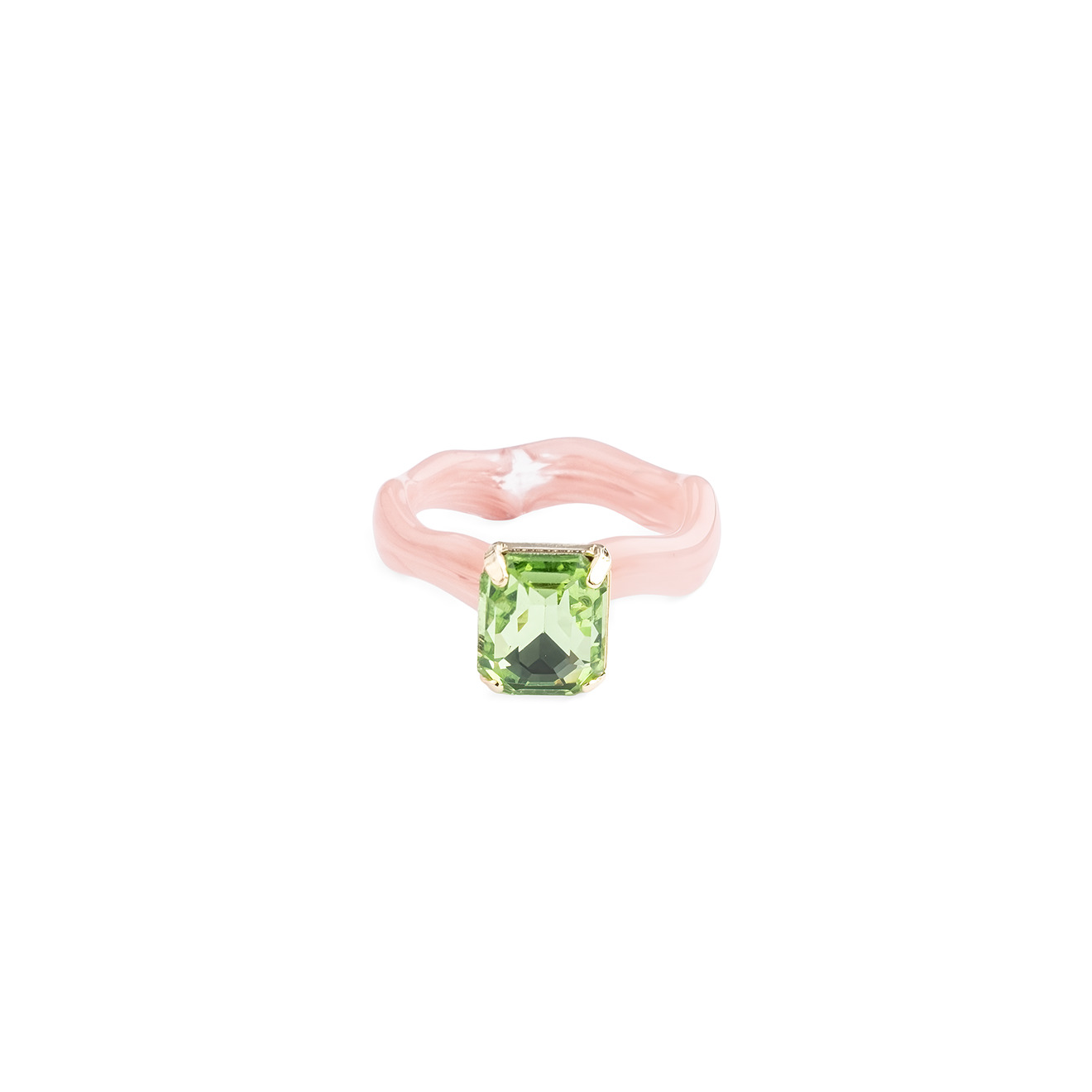 Pink ring with green crystal