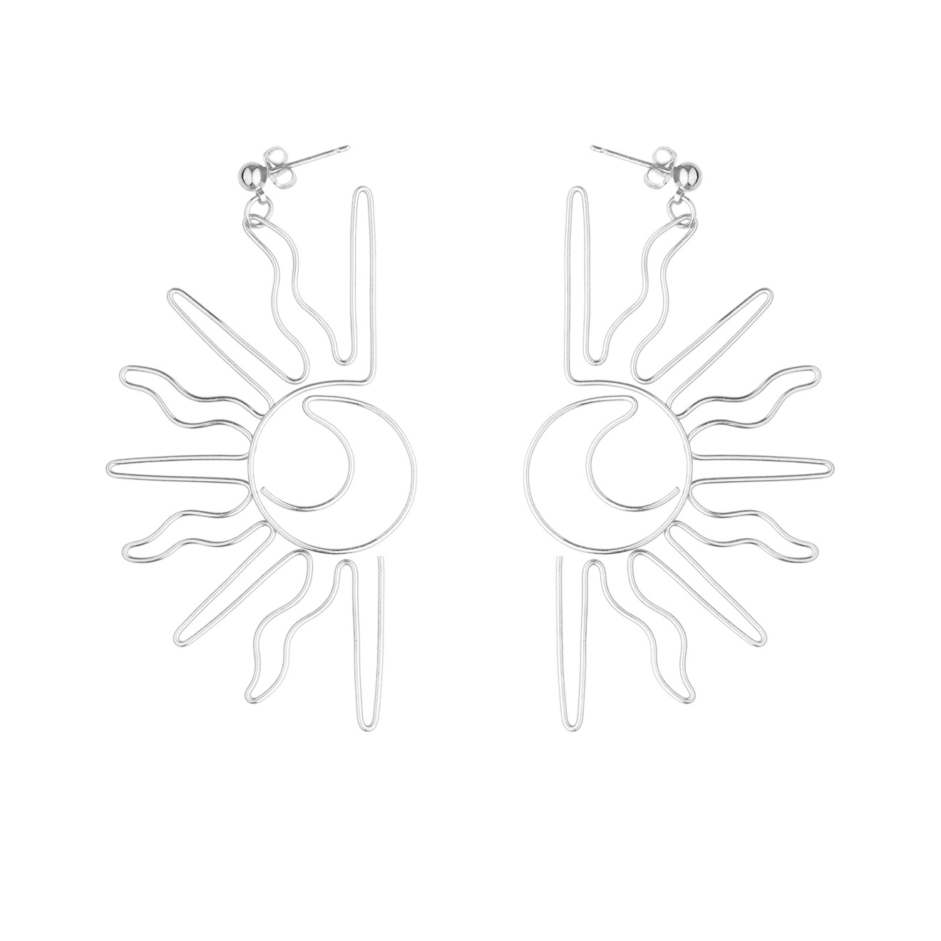 Crescent moon earrings with the sun, covered with silver