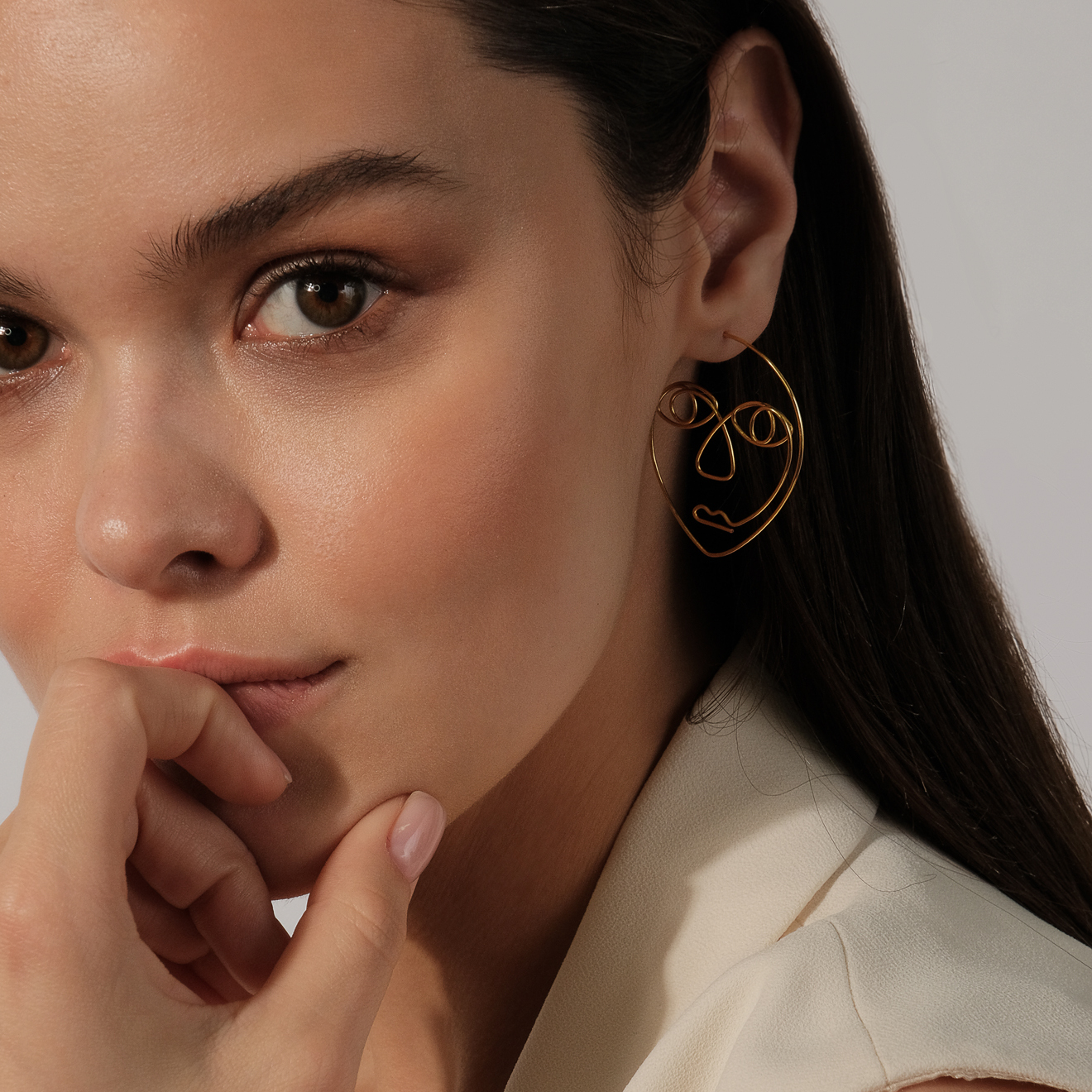 Gold-plated Face Earrings