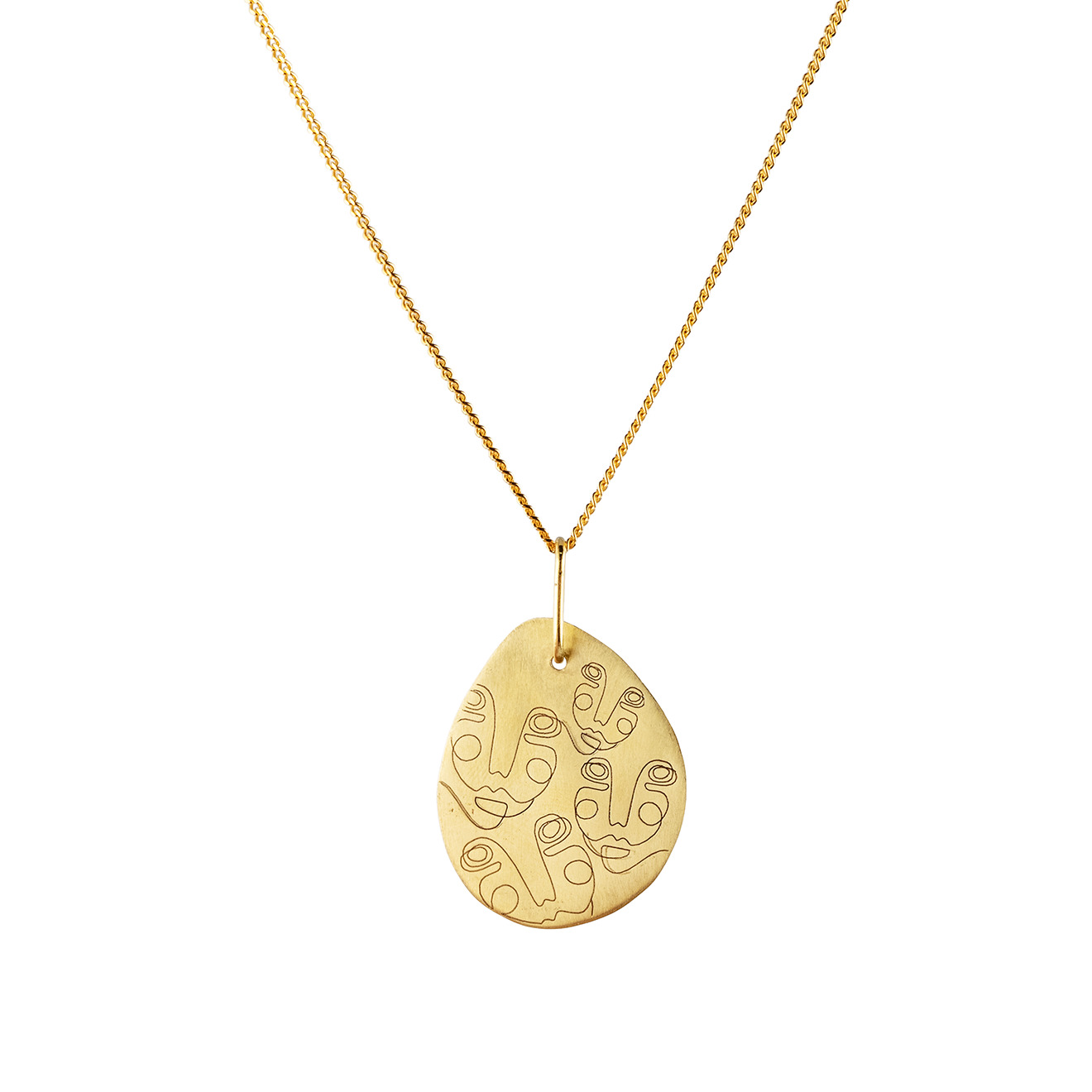 Gold-plated necklace with a pendant with faces