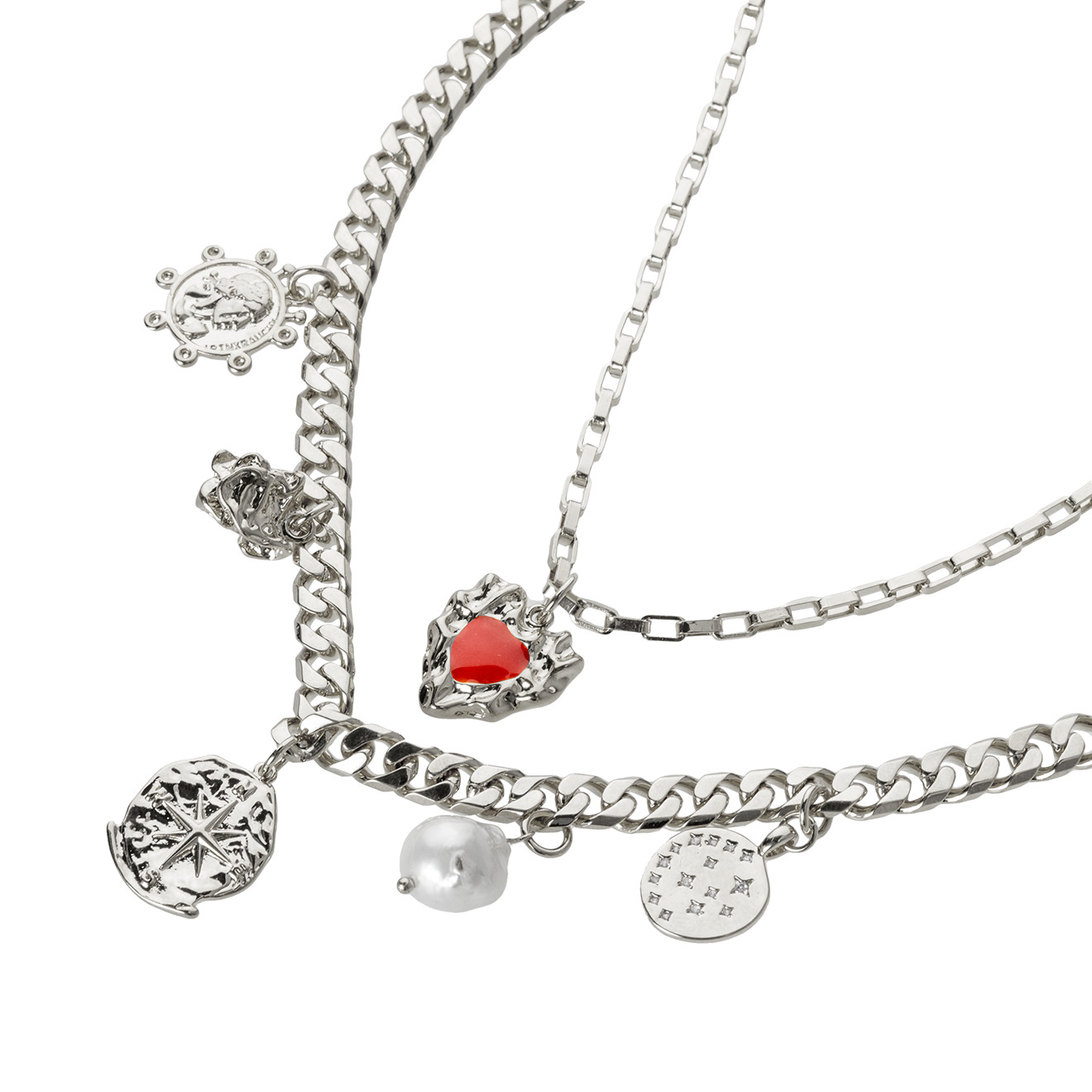 Necklace with baroque pearls and a red heart