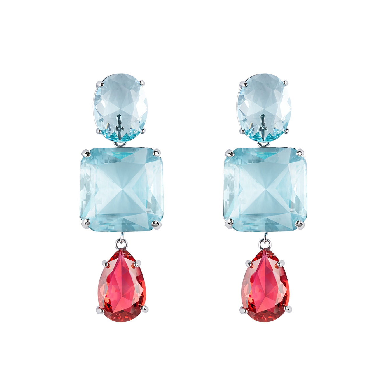 Earrings with blue and red crystals