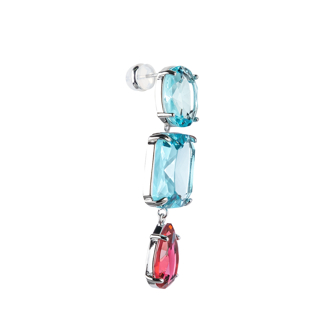 Earrings with blue and red crystals