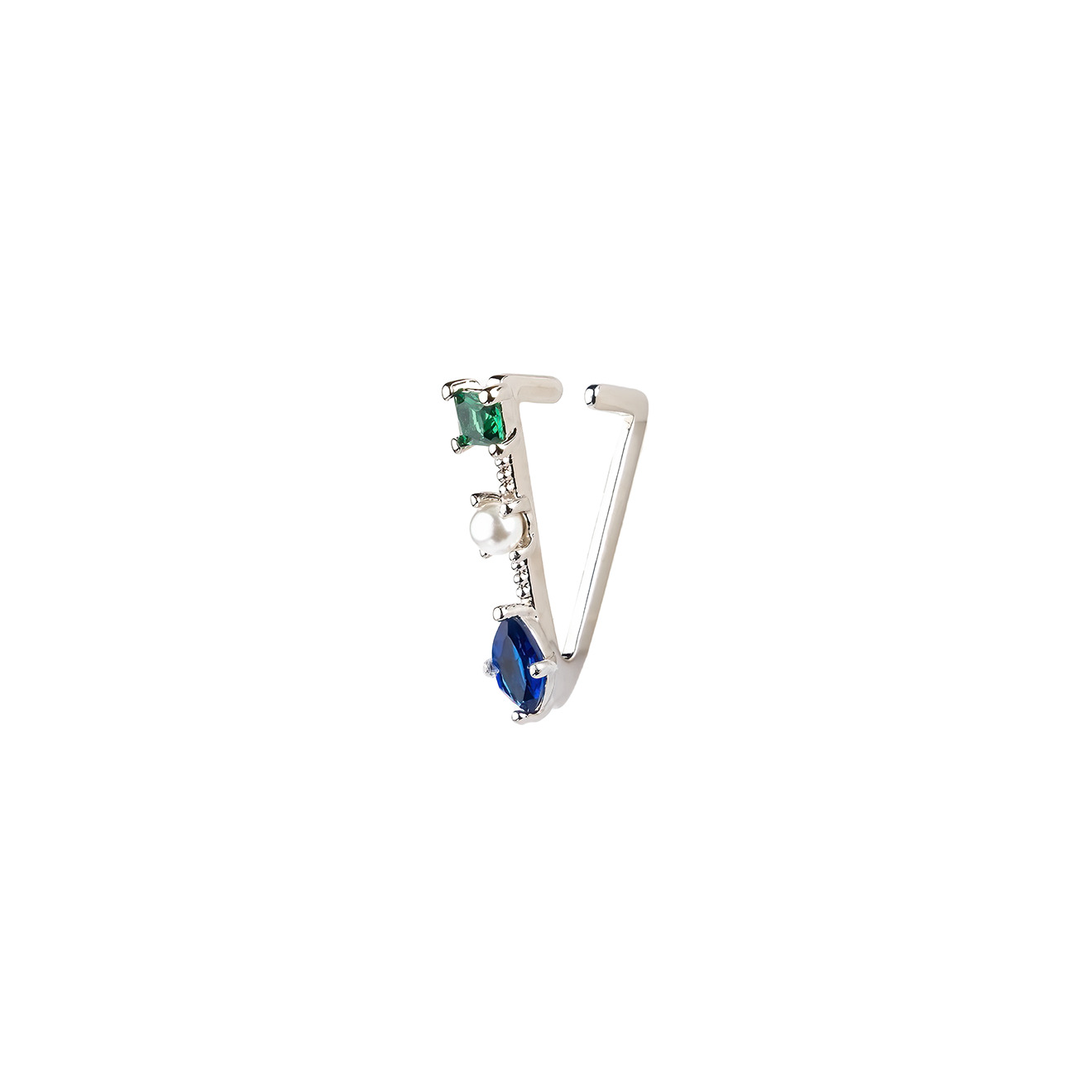 Triangular cuff with green and blue crystals
