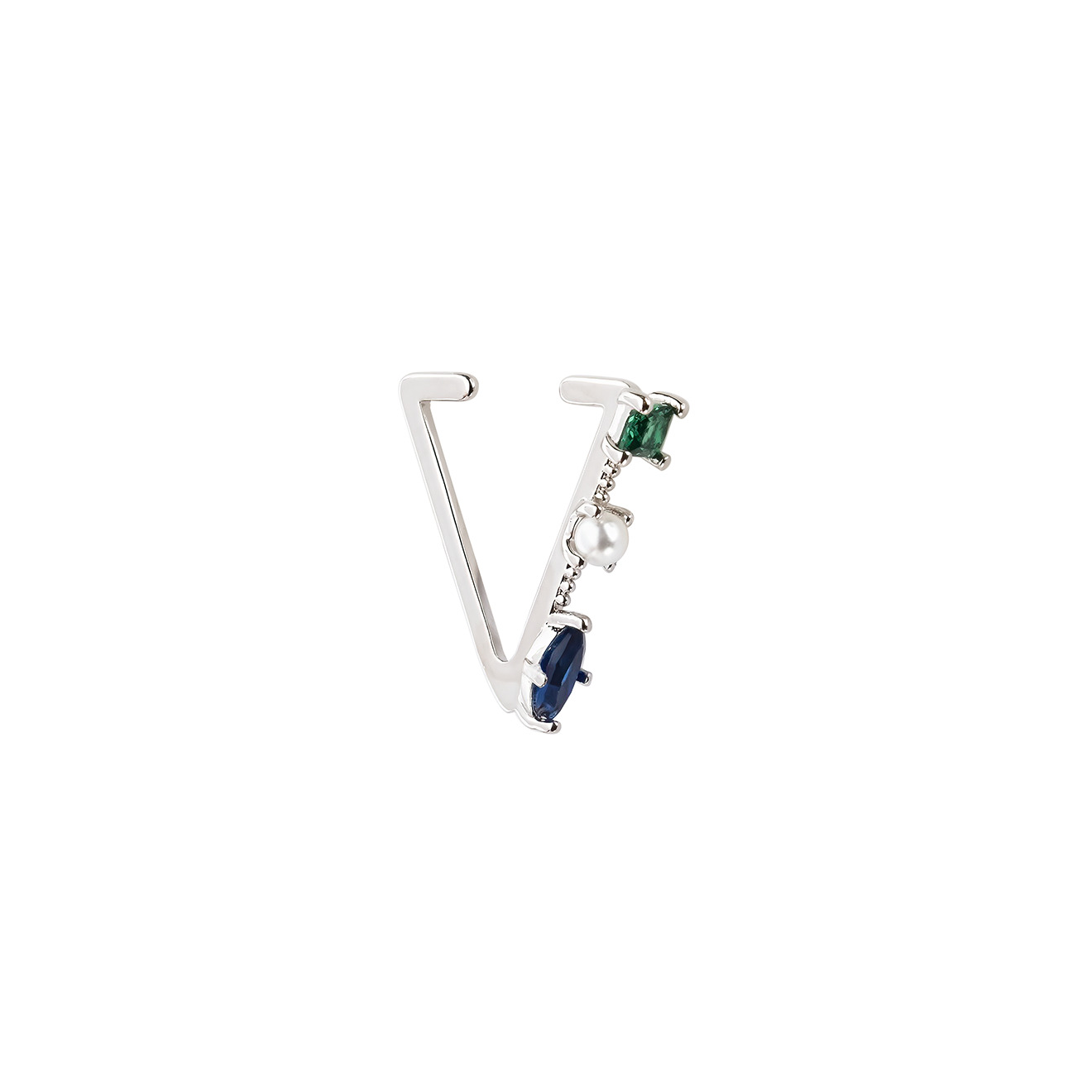 Triangular cuff with green and blue crystals
