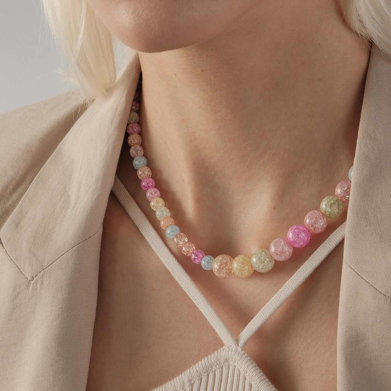 Necklace made of multicolored sugar quartz