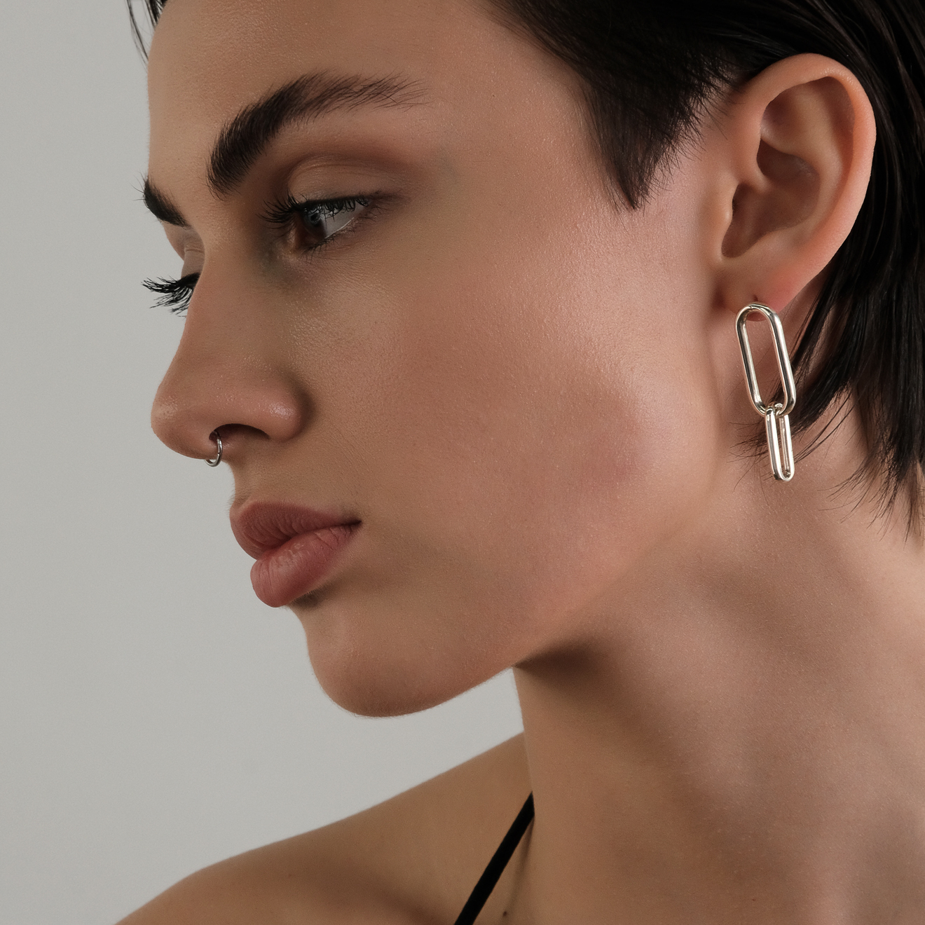 Серьги Double oval, покрытые серебром